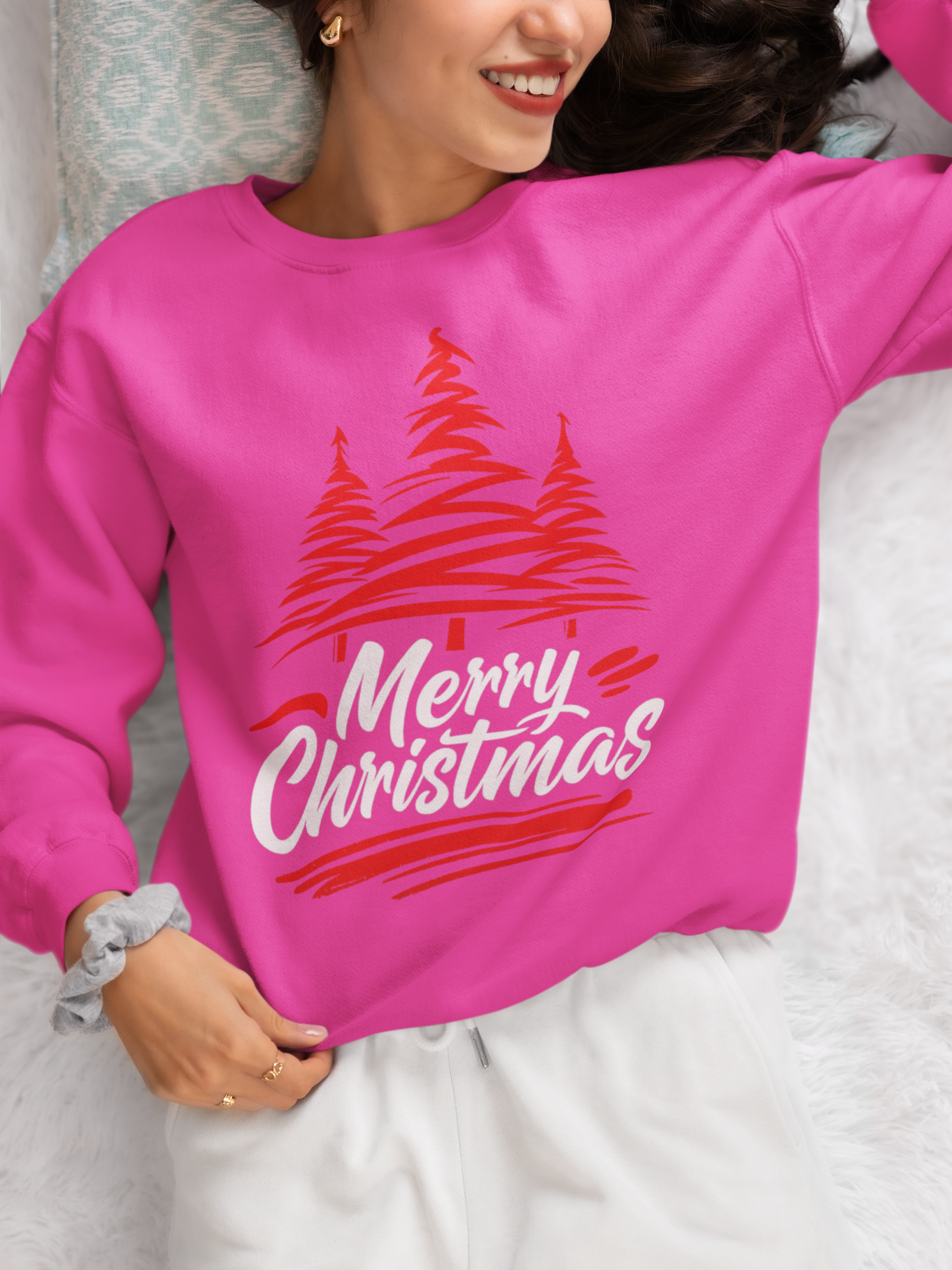 Merry Christmas Crewneck Sweatshirt — Red Tree Holiday Sweatshirt