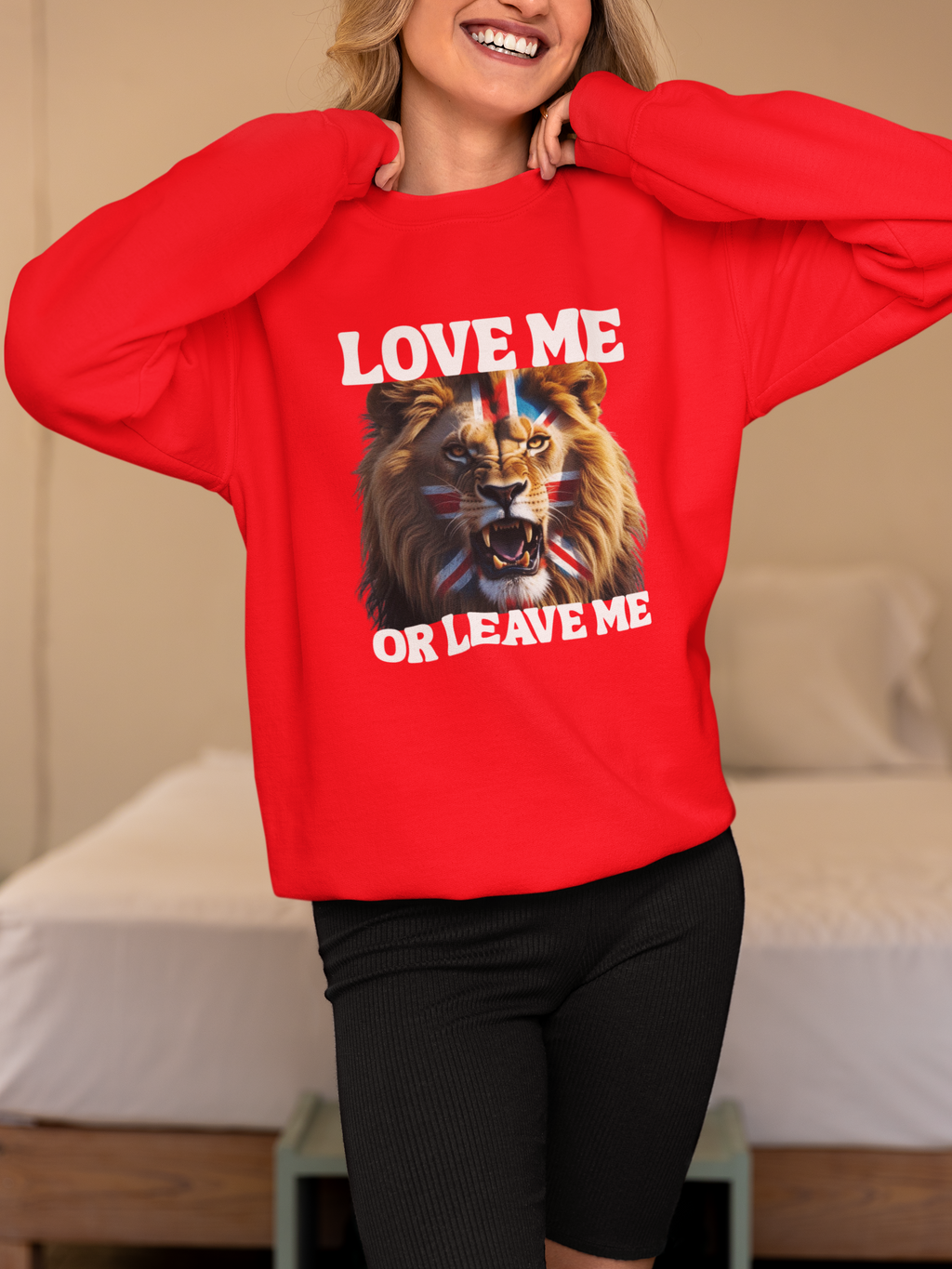 Fierce Patriotic Lion Sweatshirt - Unisex, Love Me or Leave Me, Streetwear, Gift for Animal Lovers, Casual Outfit