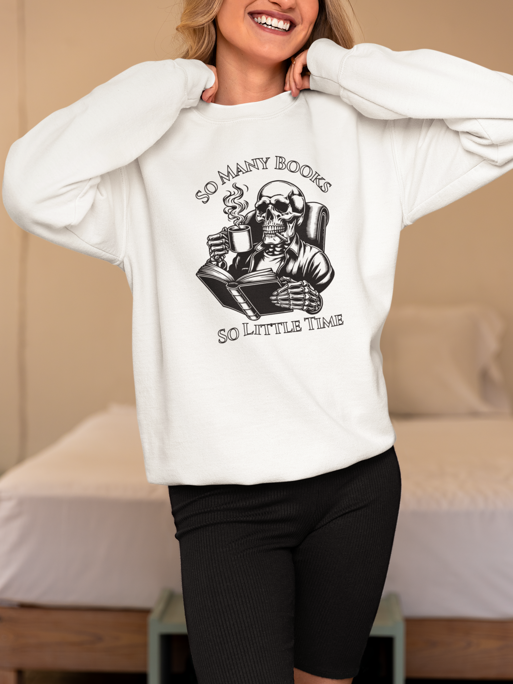 Reading Skull Crewneck Sweatshirt — "So Many Books, So Little Time"