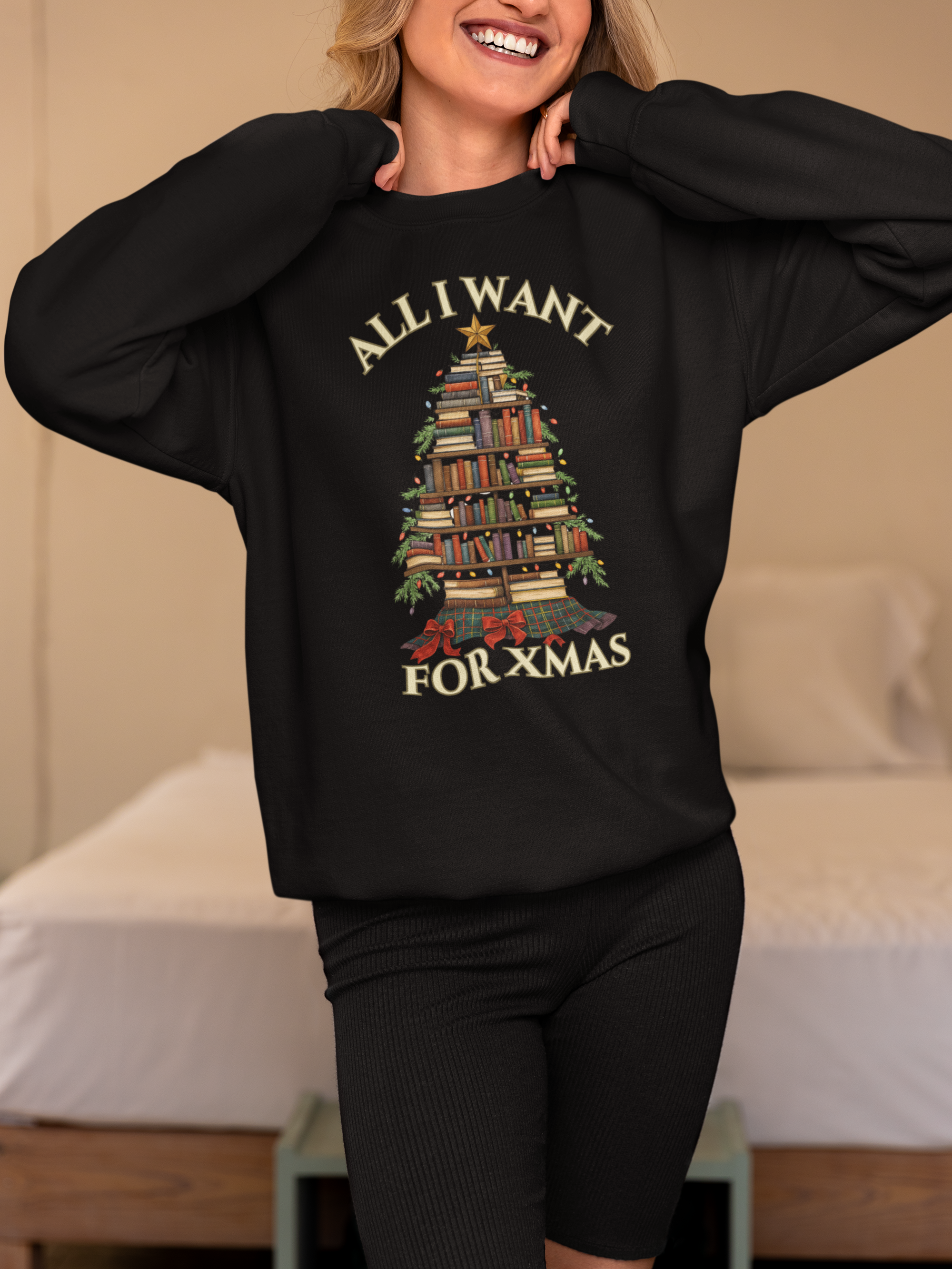 Christmas Book Lover Crewneck Sweatshirt - 'All I Want for XMAS'