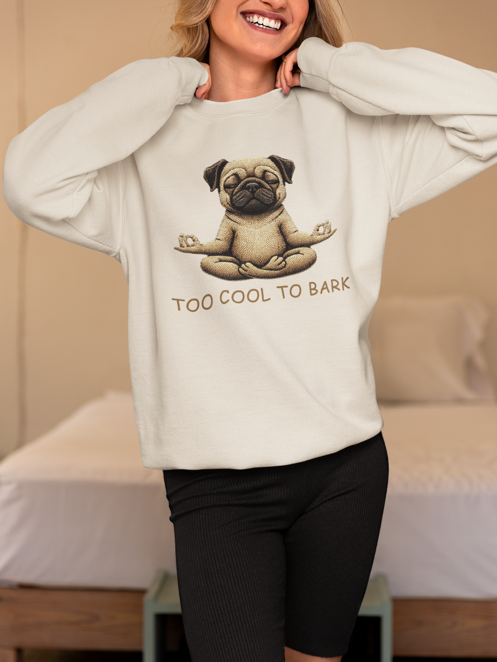 Pug Yoga Sweatshirt – "Too Cool to Bark" Cozy Crewneck