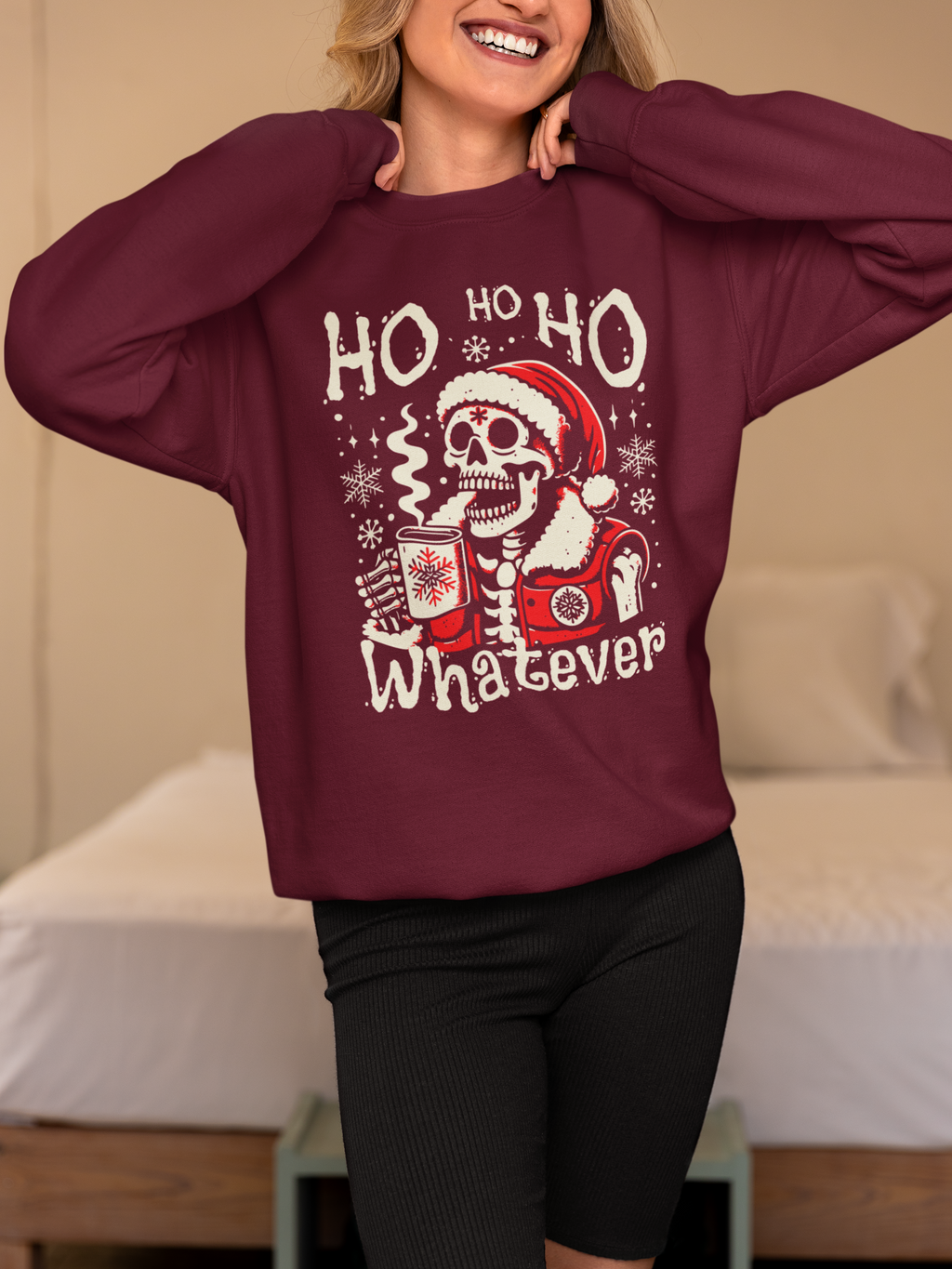 Christmas Skeleton 'Ho Ho Ho Whatever' Crewneck Sweatshirt