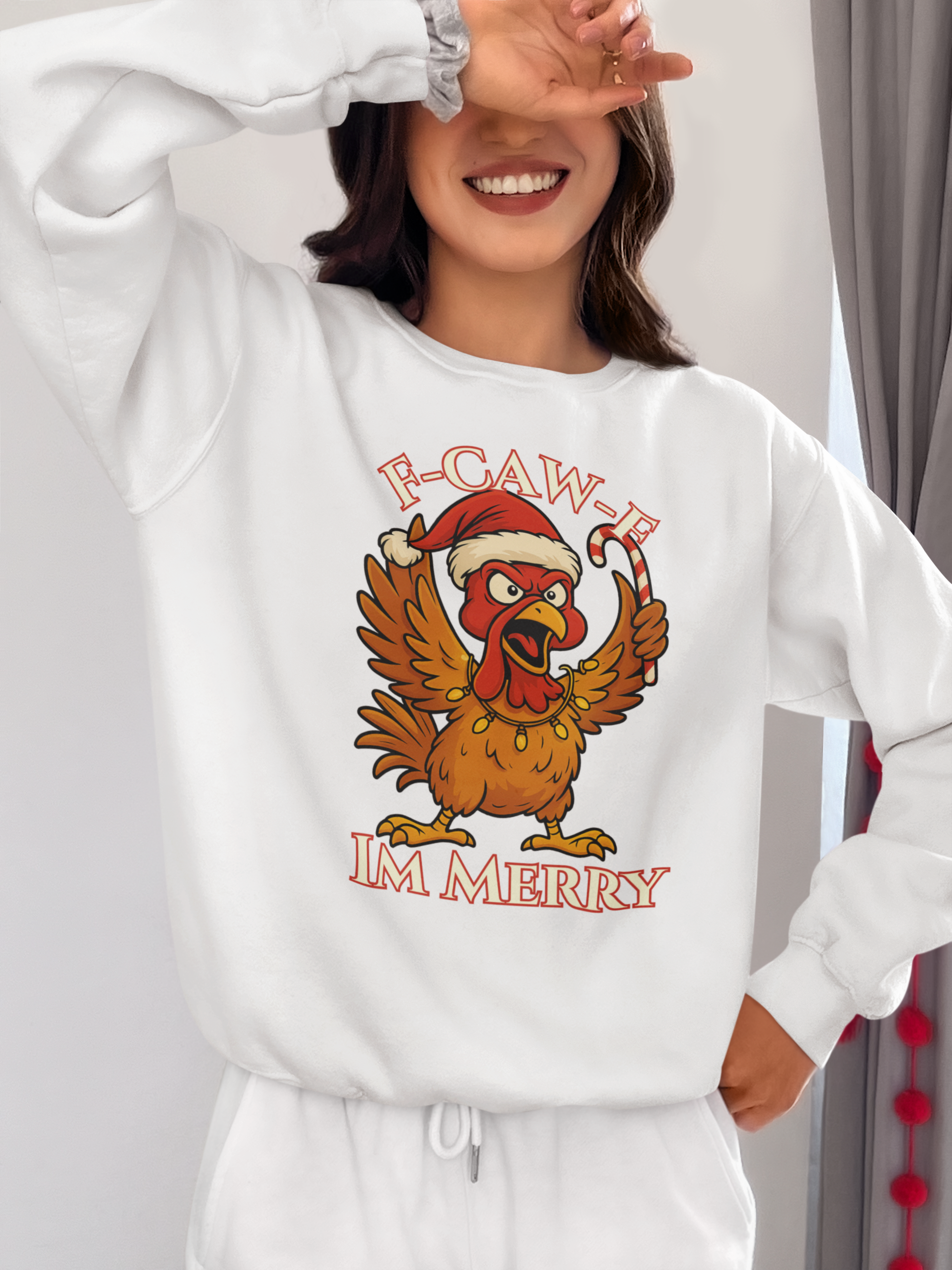 Funny Christmas Sweatshirt - 'F-Caw-F I'm Merry' Unisex Crewneck