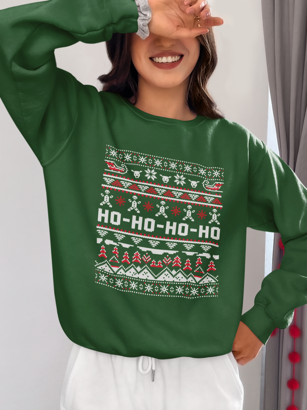 Christmas Ho-Ho-Ho Crewneck Sweatshirt — Festive Ugly Sweater Style