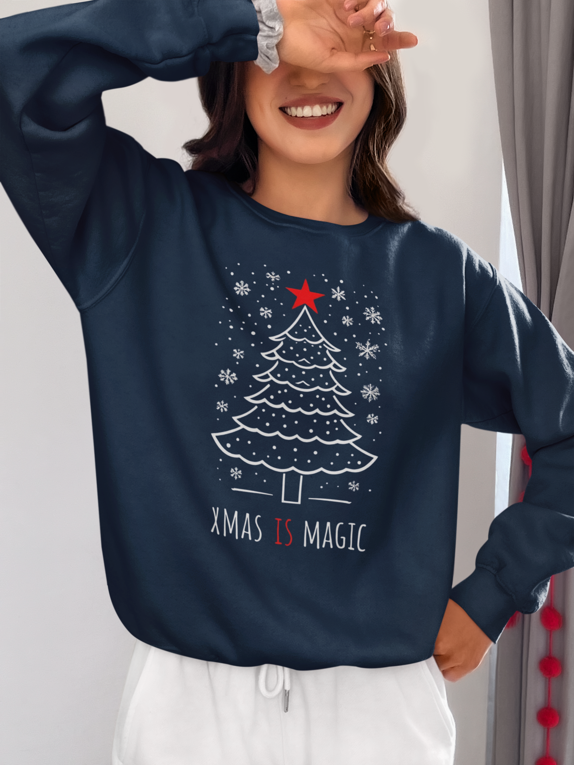 Christmas Tree Crewneck Sweatshirt — "Xmas Is Magic" Holiday Pullover