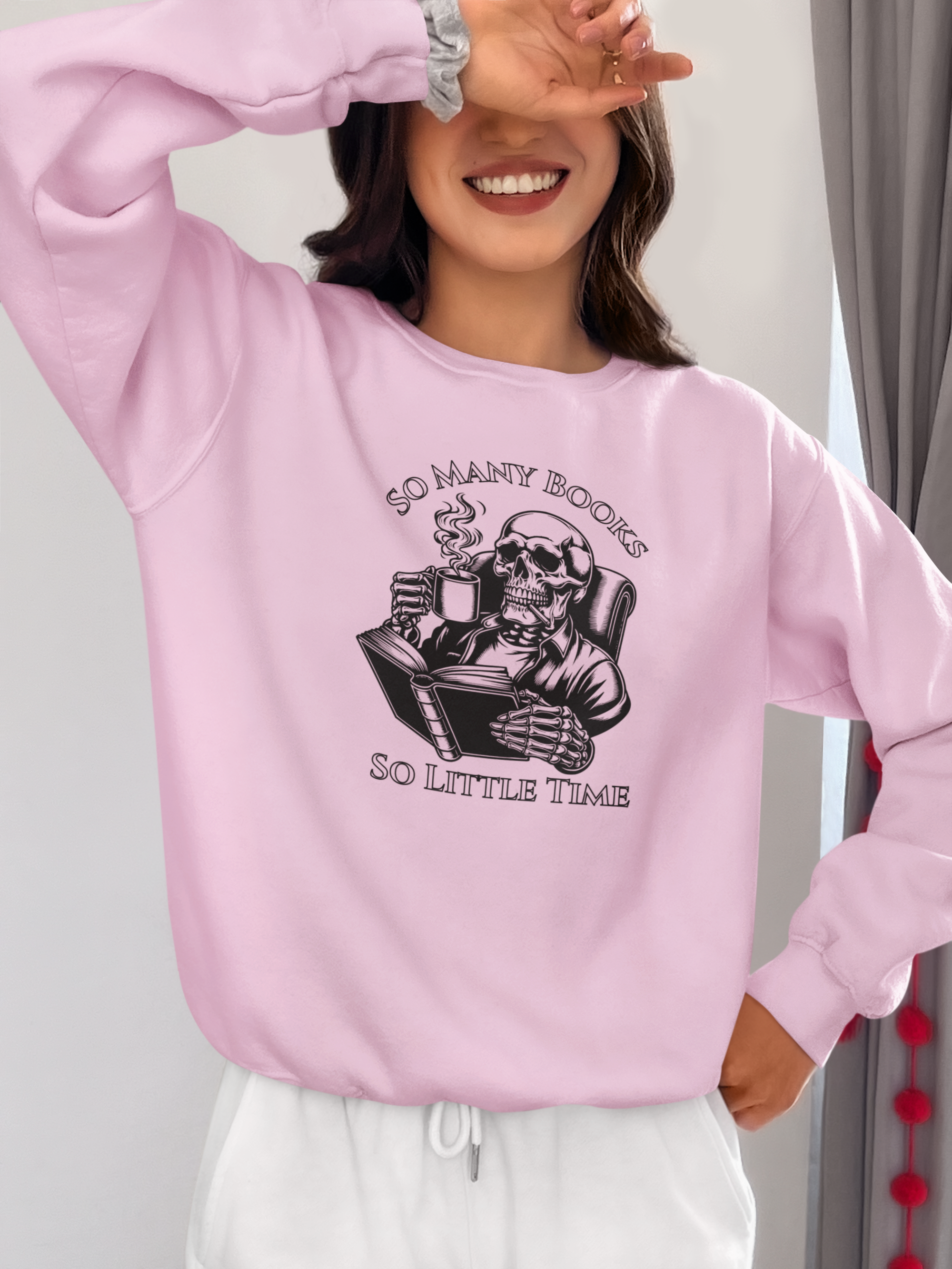 Reading Skull Crewneck Sweatshirt — "So Many Books, So Little Time"
