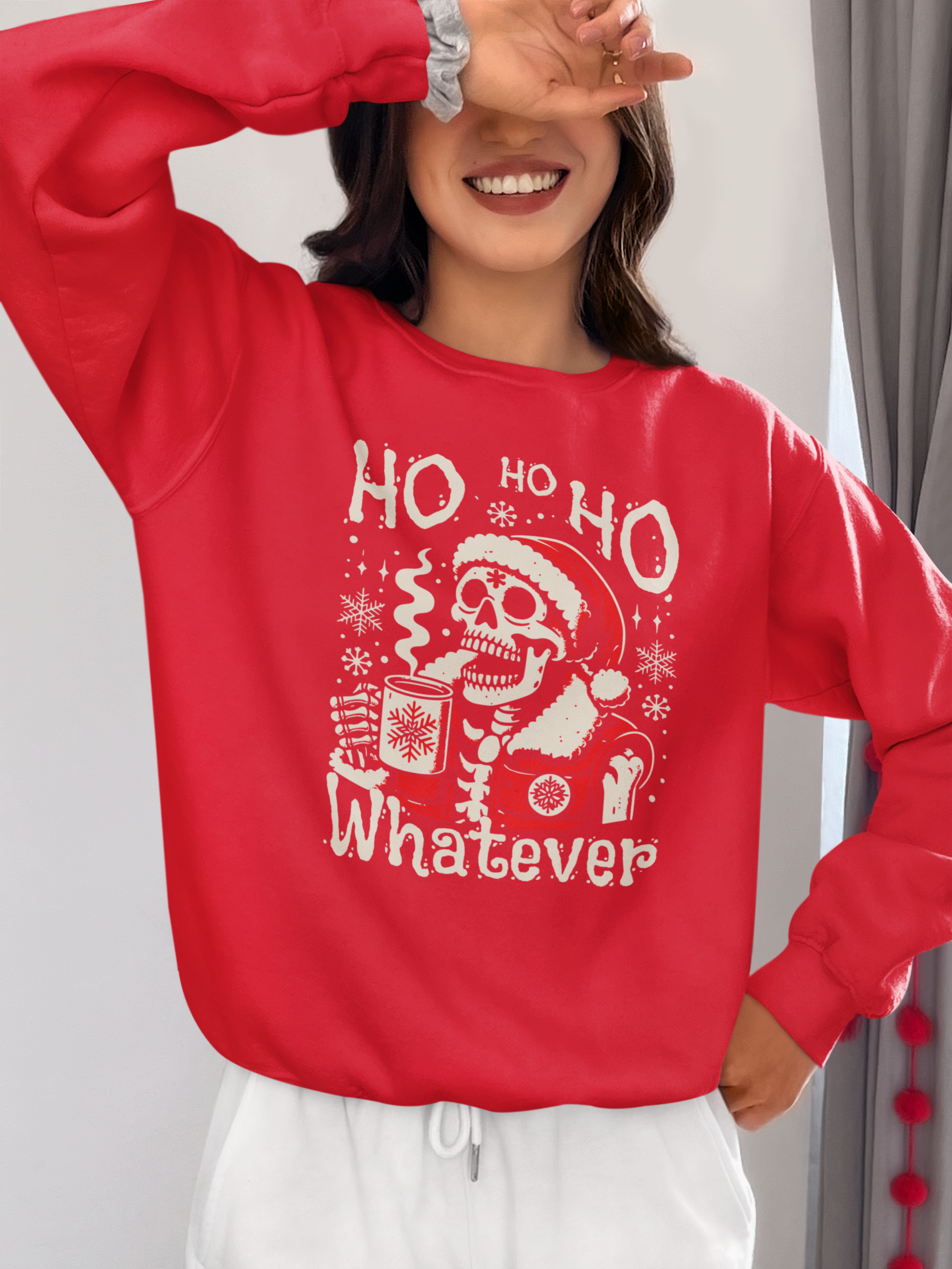 Christmas Skeleton 'Ho Ho Ho Whatever' Crewneck Sweatshirt