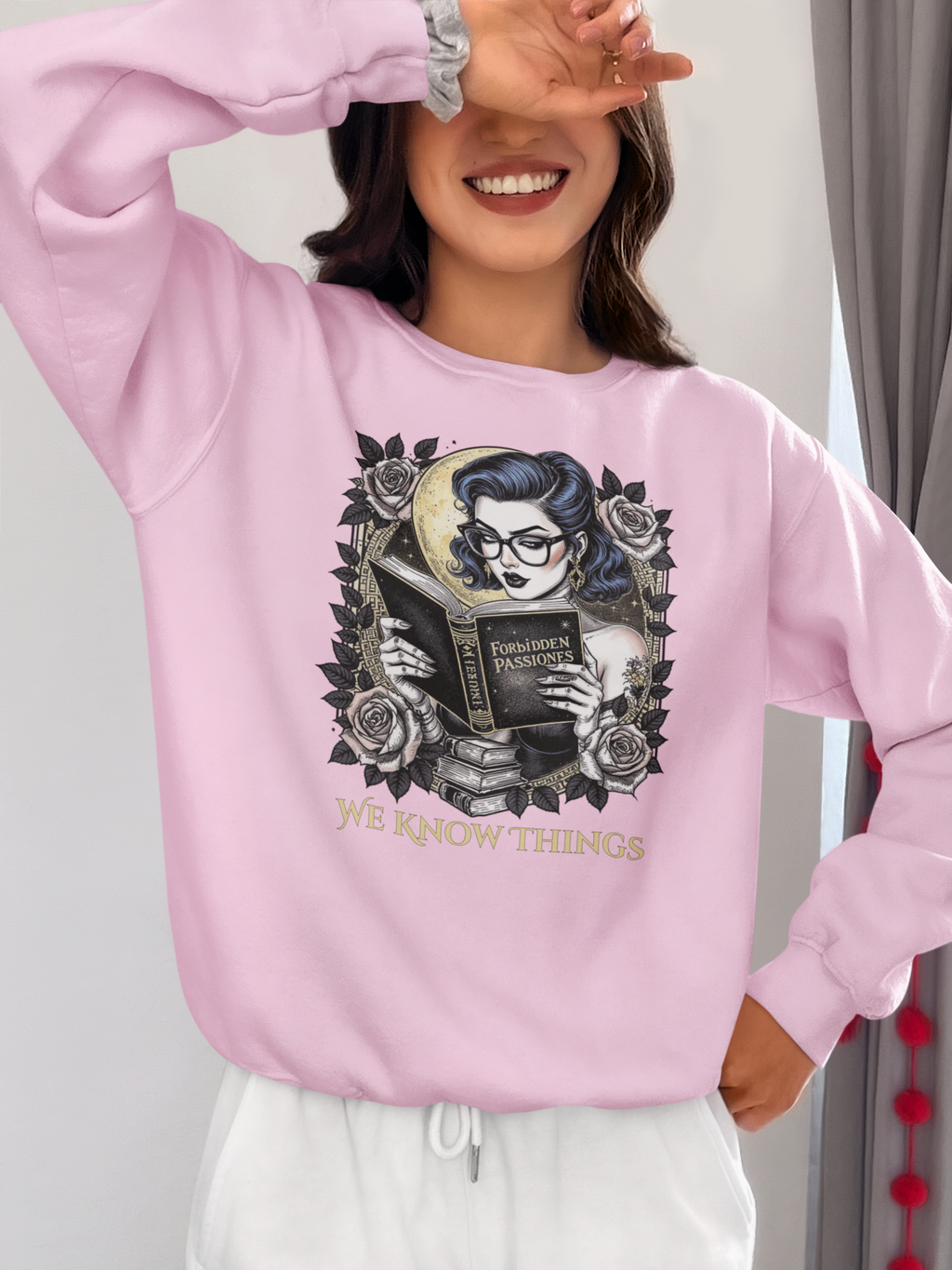 Gothic Reading Crewneck Sweatshirt - "We Know Things"