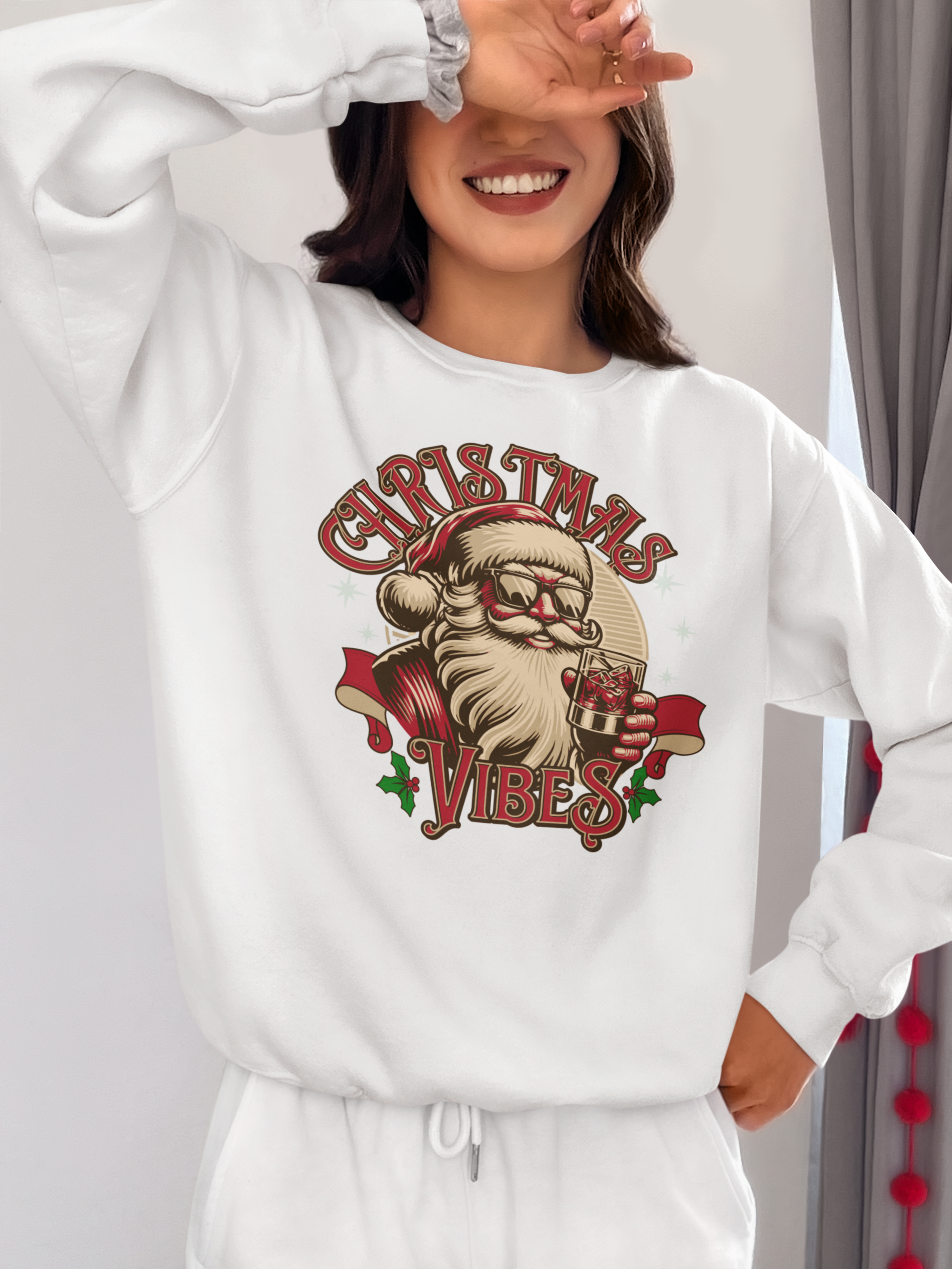 Sweatshirt — Retro Santa "Christmas Vibes" Holiday Crewneck