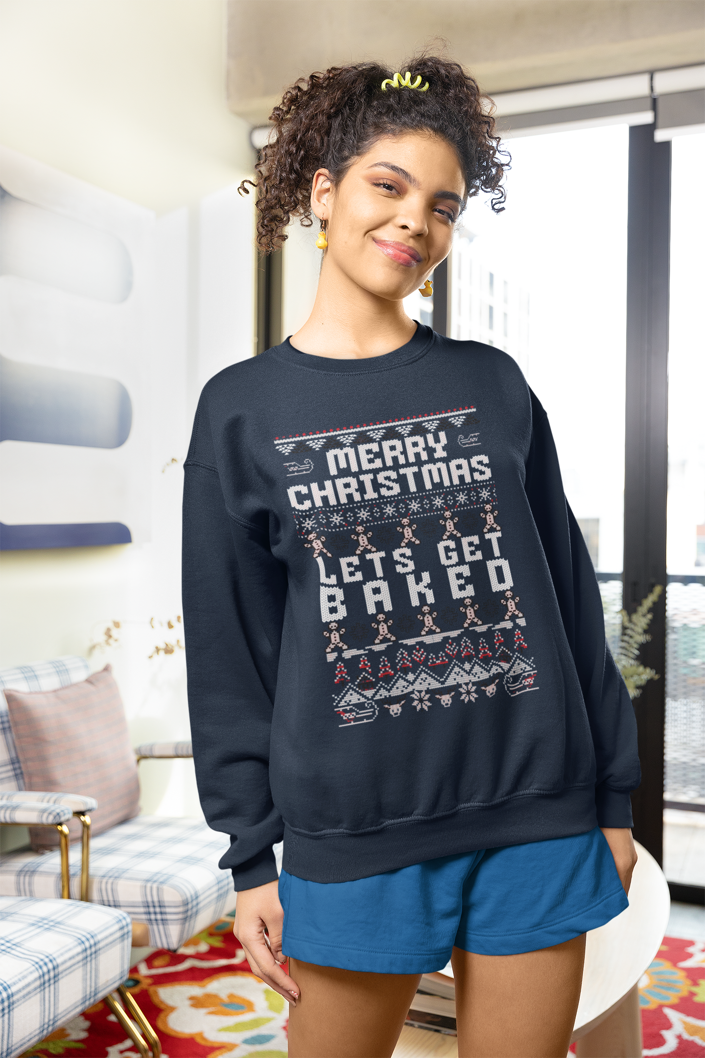 Christmas Gingerbread Crewneck Sweatshirt — "Merry Christmas" Holiday Sweater