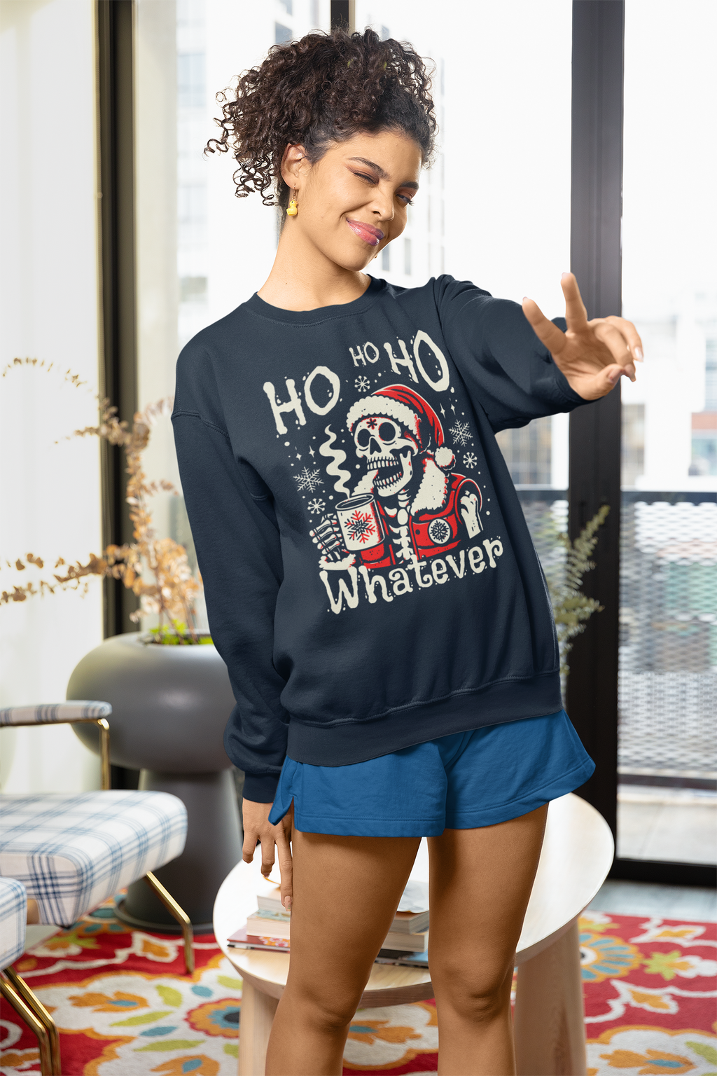 Christmas Skeleton 'Ho Ho Ho Whatever' Crewneck Sweatshirt