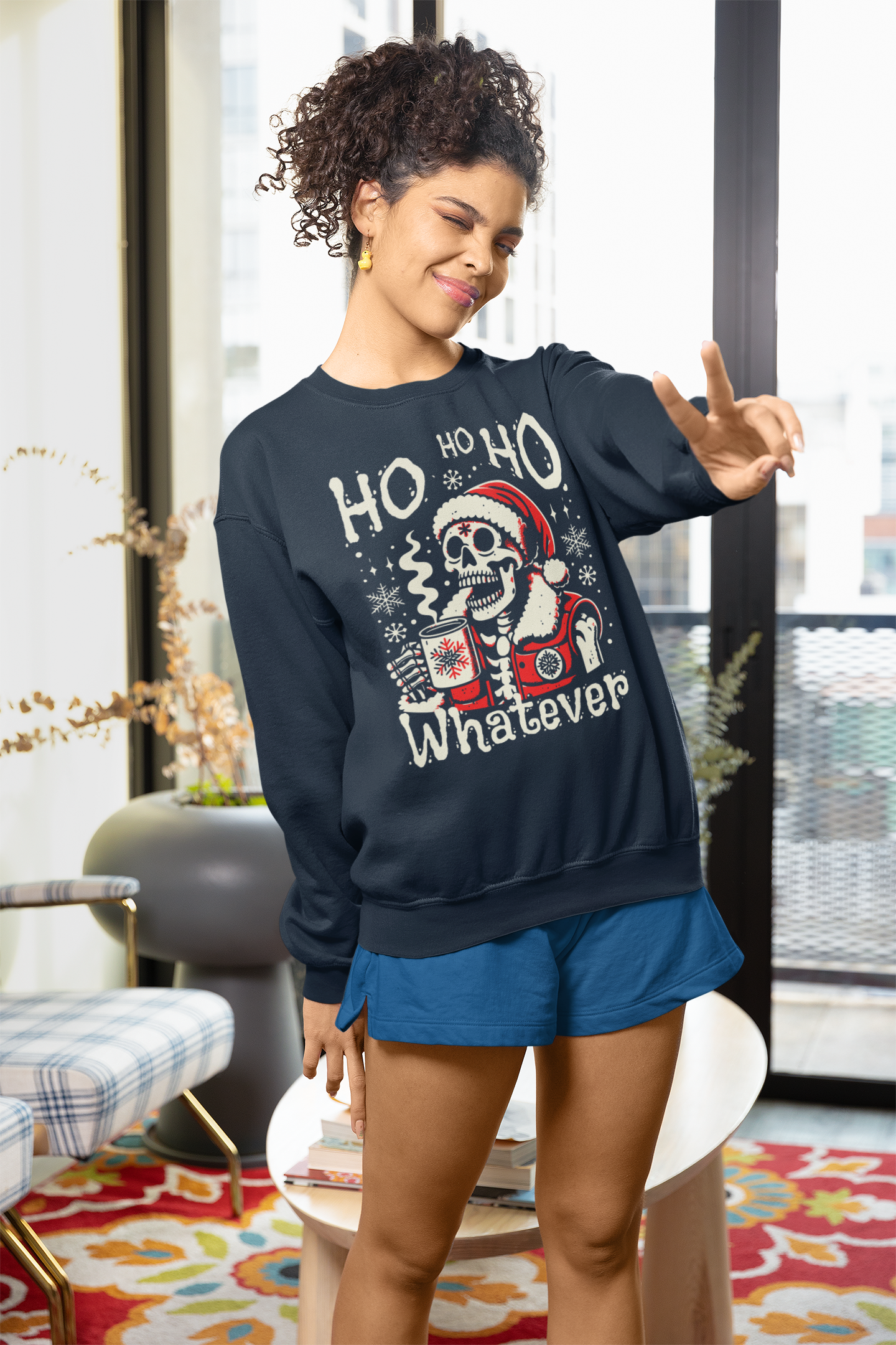 Christmas Skeleton 'Ho Ho Ho Whatever' Crewneck Sweatshirt