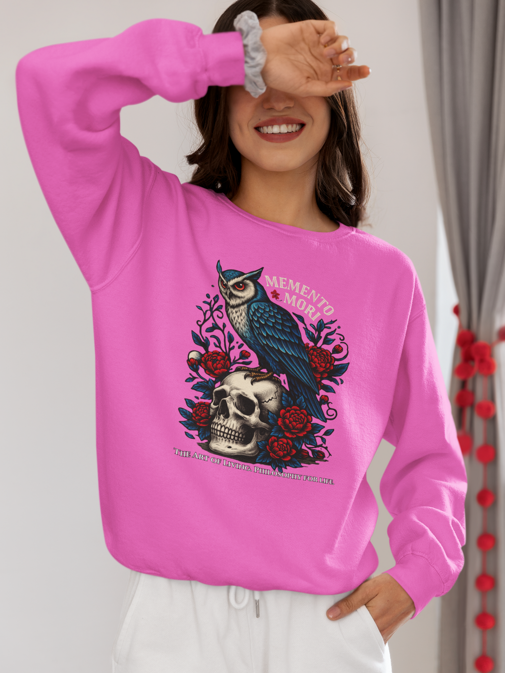 Memento Mori Sweatshirt – Gothic Owl and Skull Sweater, Dark Academia Aesthetic, Philosophy Clothing, Vintage Tattoo Art Pullover, Gothic Gift