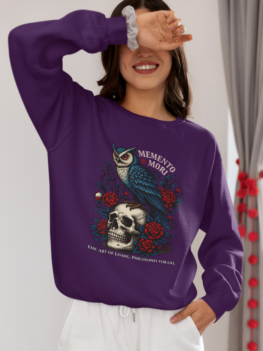 Memento Mori Sweatshirt – Gothic Owl and Skull Sweater, Dark Academia Aesthetic, Philosophy Clothing, Vintage Tattoo Art Pullover, Gothic Gift