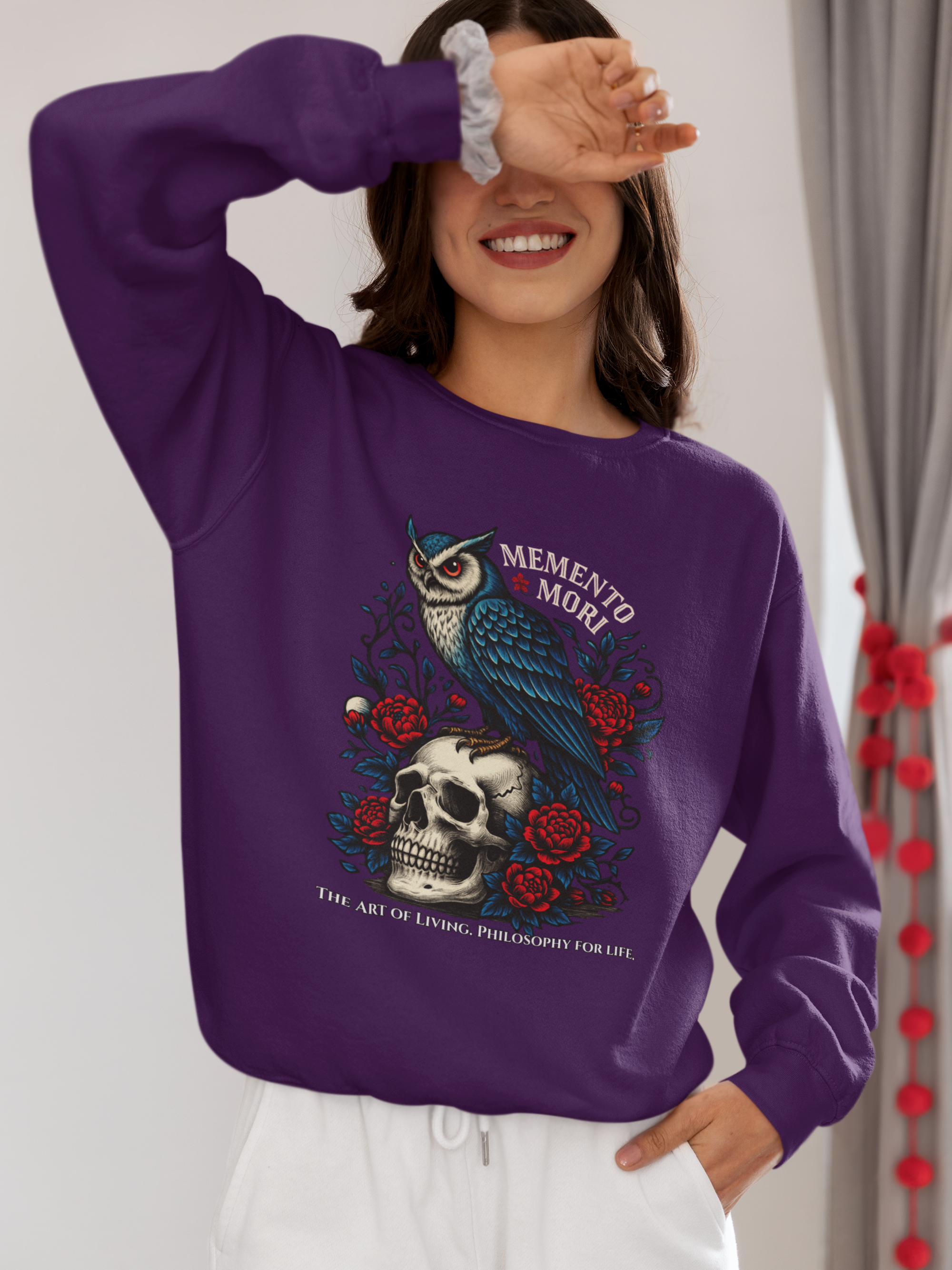 Memento Mori Sweatshirt – Gothic Owl and Skull Sweater, Dark Academia Aesthetic, Philosophy Clothing, Vintage Tattoo Art Pullover, Gothic Gift
