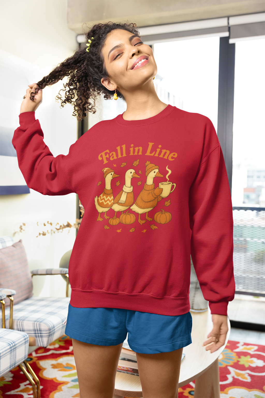 Autumn Vibes Crewneck Sweatshirt - 'Fall in Line' Goose Design