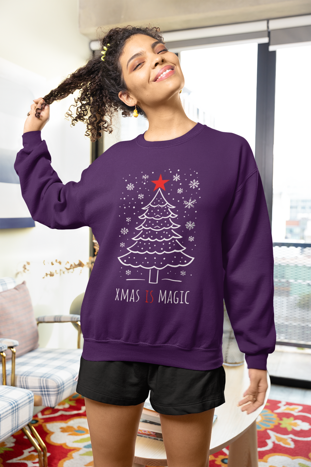 Christmas Tree Crewneck Sweatshirt — "Xmas Is Magic" Holiday Pullover