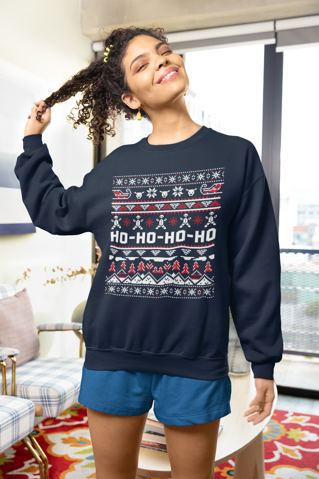 Christmas Ho-Ho-Ho Crewneck Sweatshirt — Festive Ugly Sweater Style