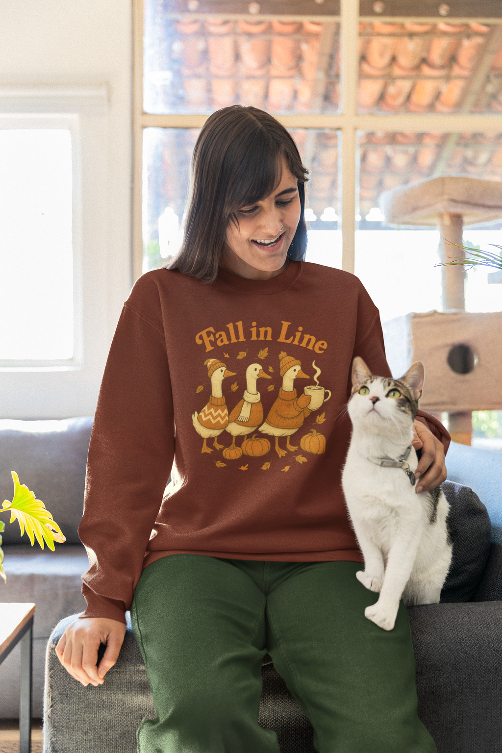 Autumn Vibes Crewneck Sweatshirt - 'Fall in Line' Goose Design