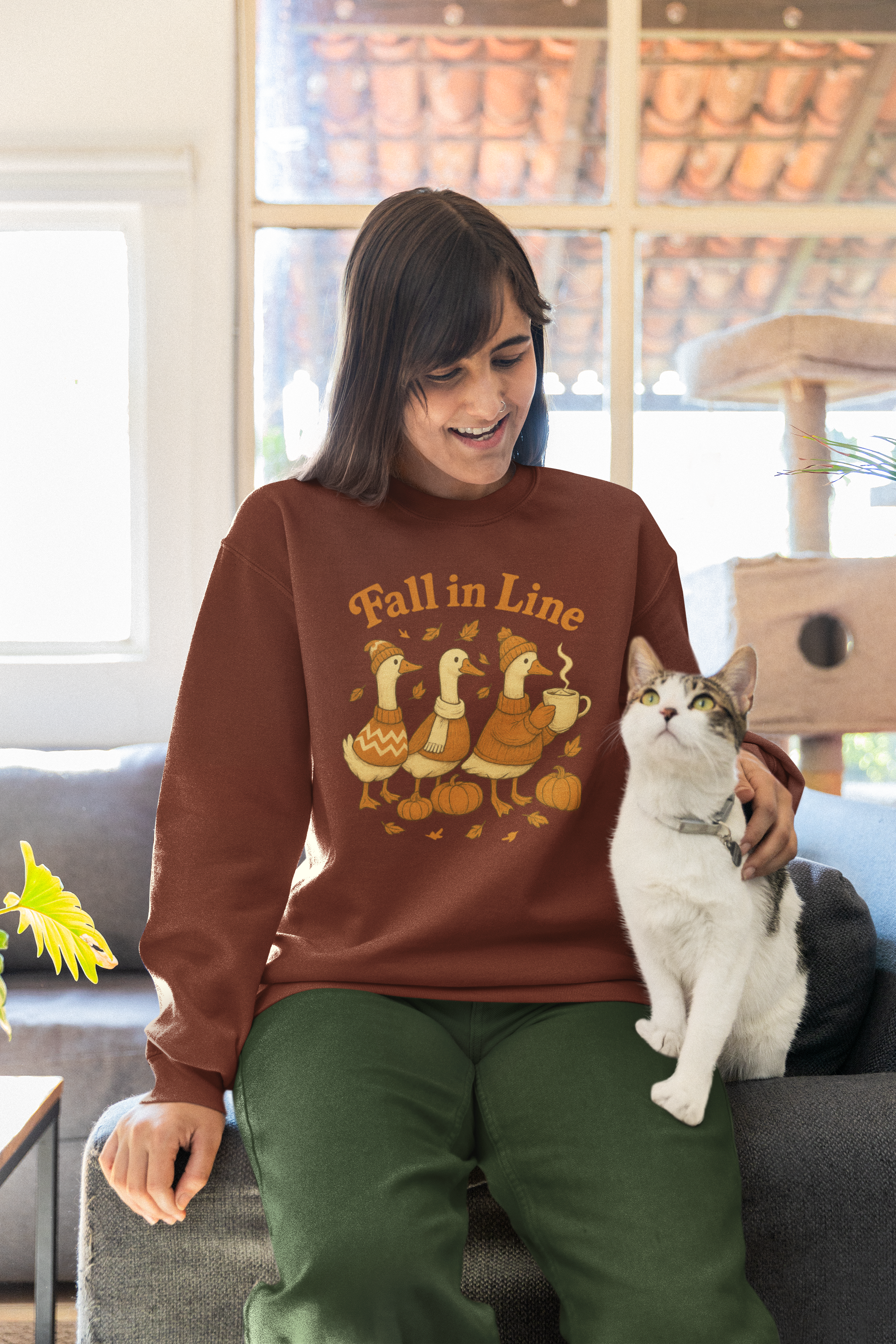 Autumn Vibes Crewneck Sweatshirt - 'Fall in Line' Goose Design