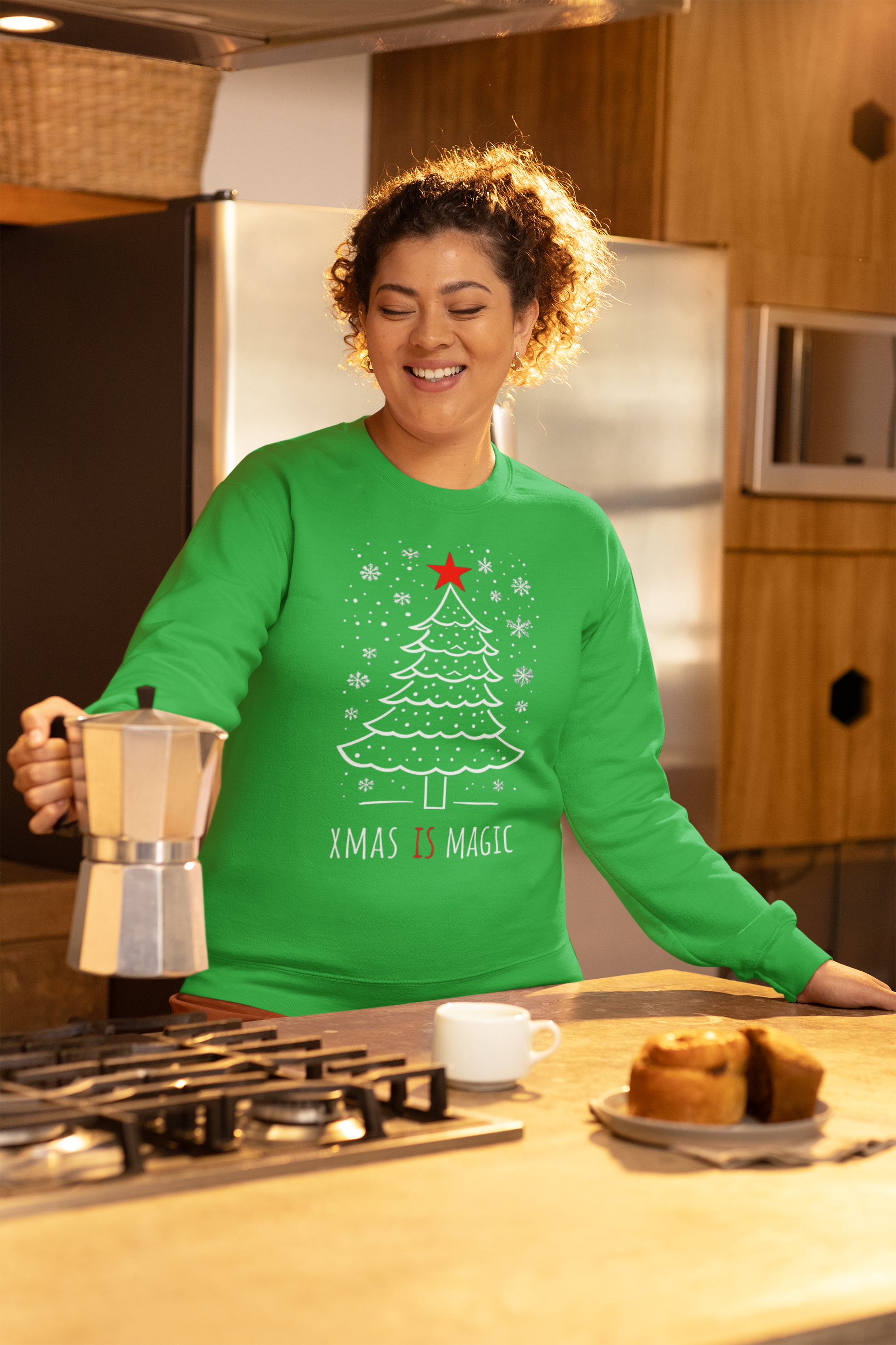 Christmas Tree Crewneck Sweatshirt — "Xmas Is Magic" Holiday Pullover