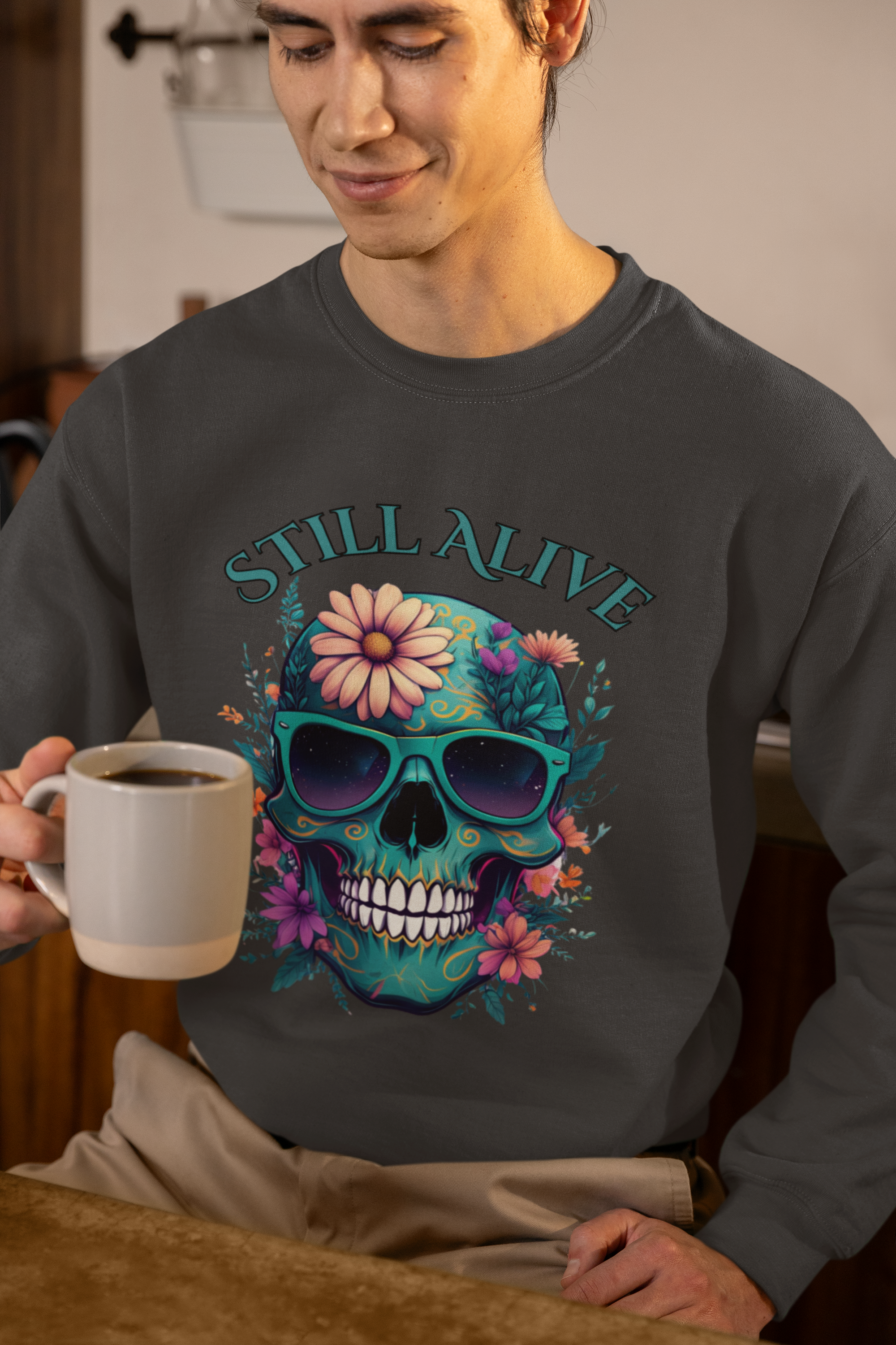 Still Alive Skull Floral Crewneck Sweatshirt