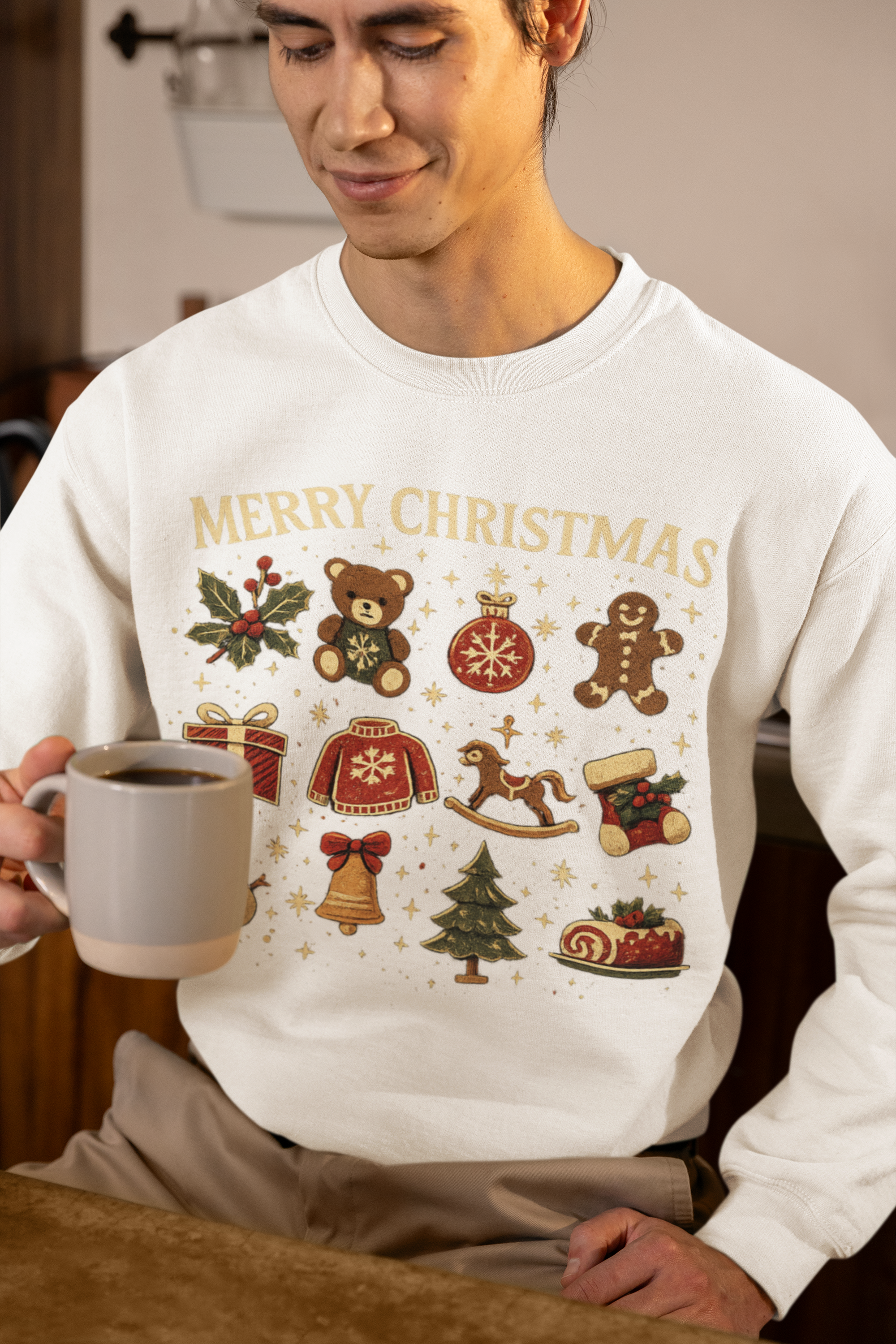 Christmas Icons Crewneck Sweatshirt — "Merry Christmas" Holiday Graphic