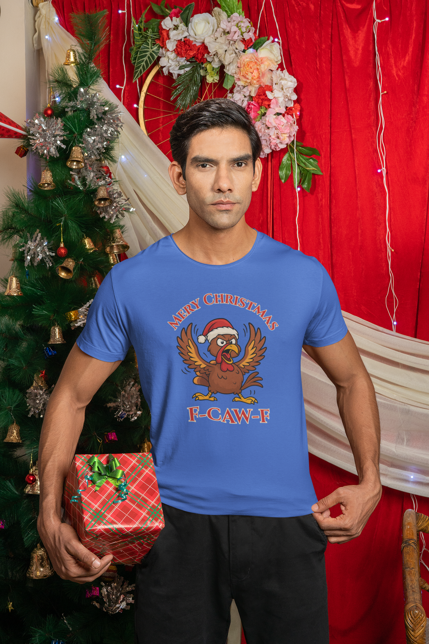 Funny Christmas Turkey Tee - "F-CAW-F" Unisex Short Sleeve T-Shirt
