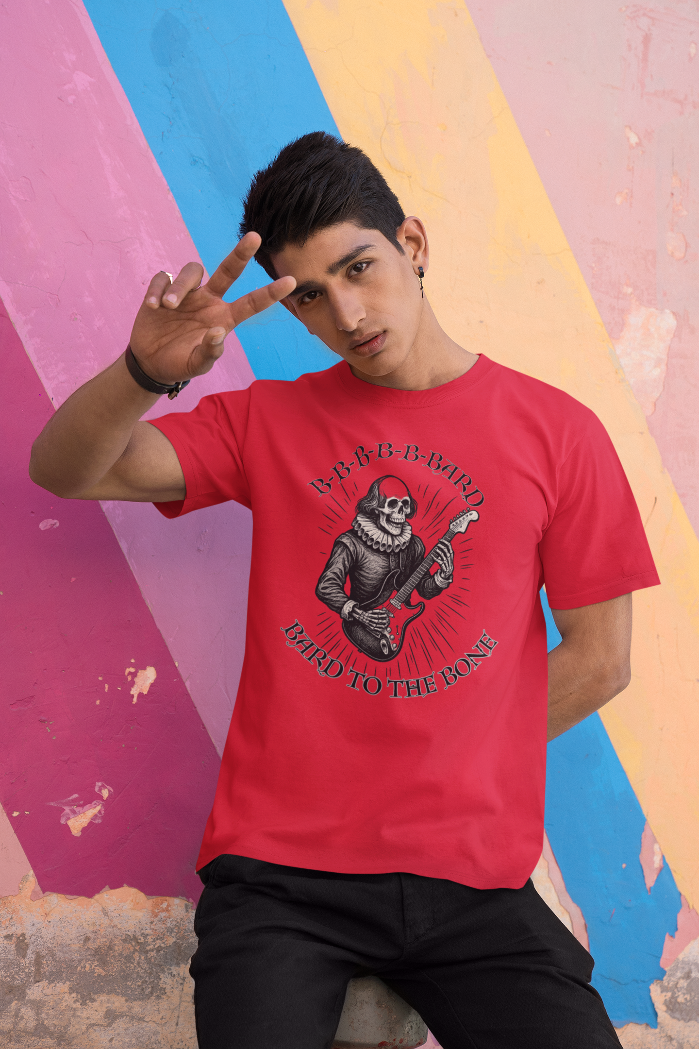 Rock-Inspired Unisex Tee, Skellie Guitarist Shirt, Music Lover Apparel, Halloween Costume Tee, Unique Gift for Musicians