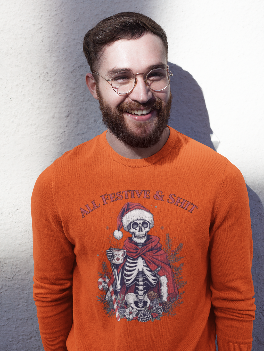 Sweatshirt — "All Festive & Shit" Skeleton Santa Holiday Crewneck