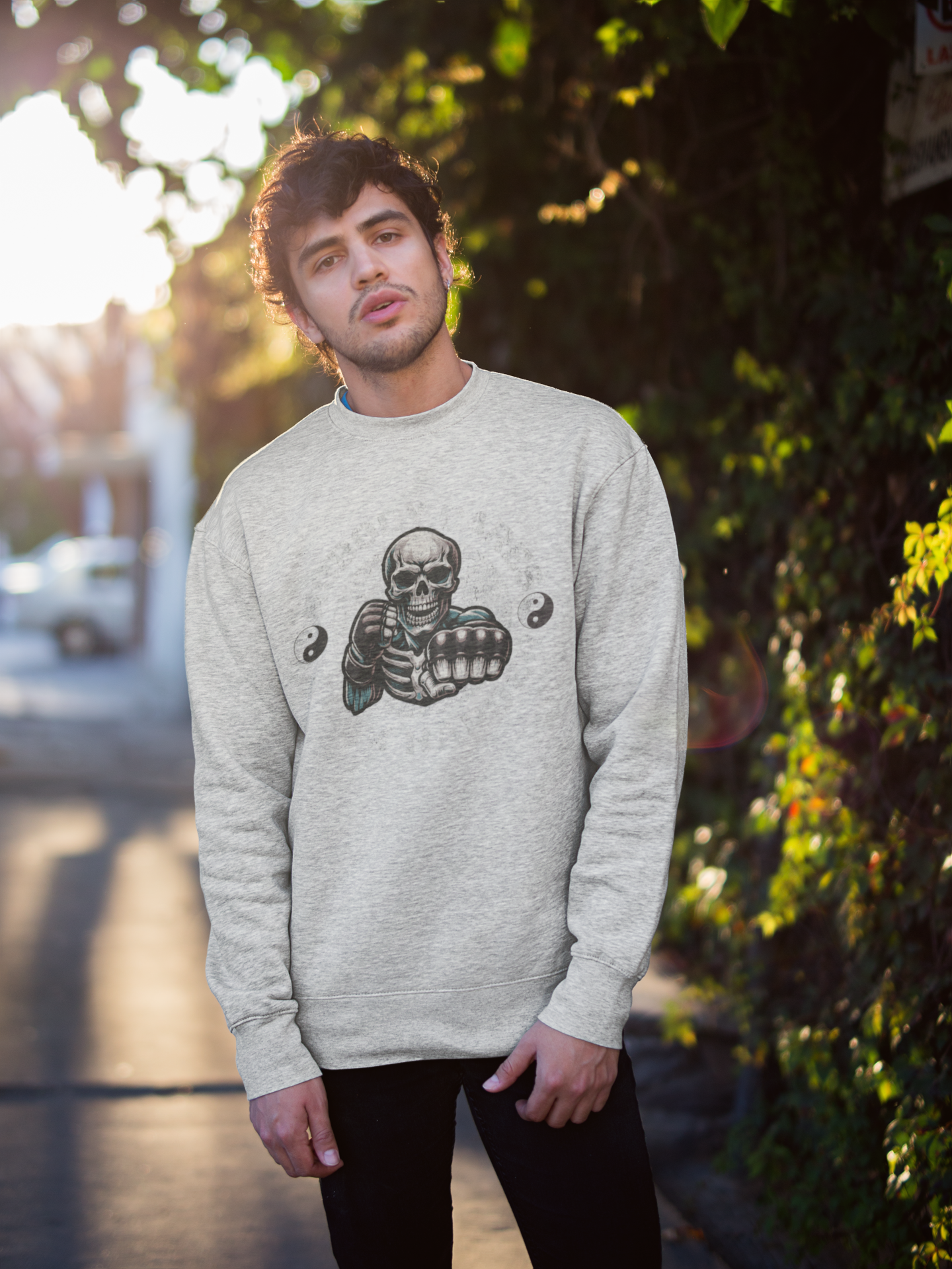 Nobody Cares Work Harder Sweatshirt — Skull Fist Motivational Crewneck