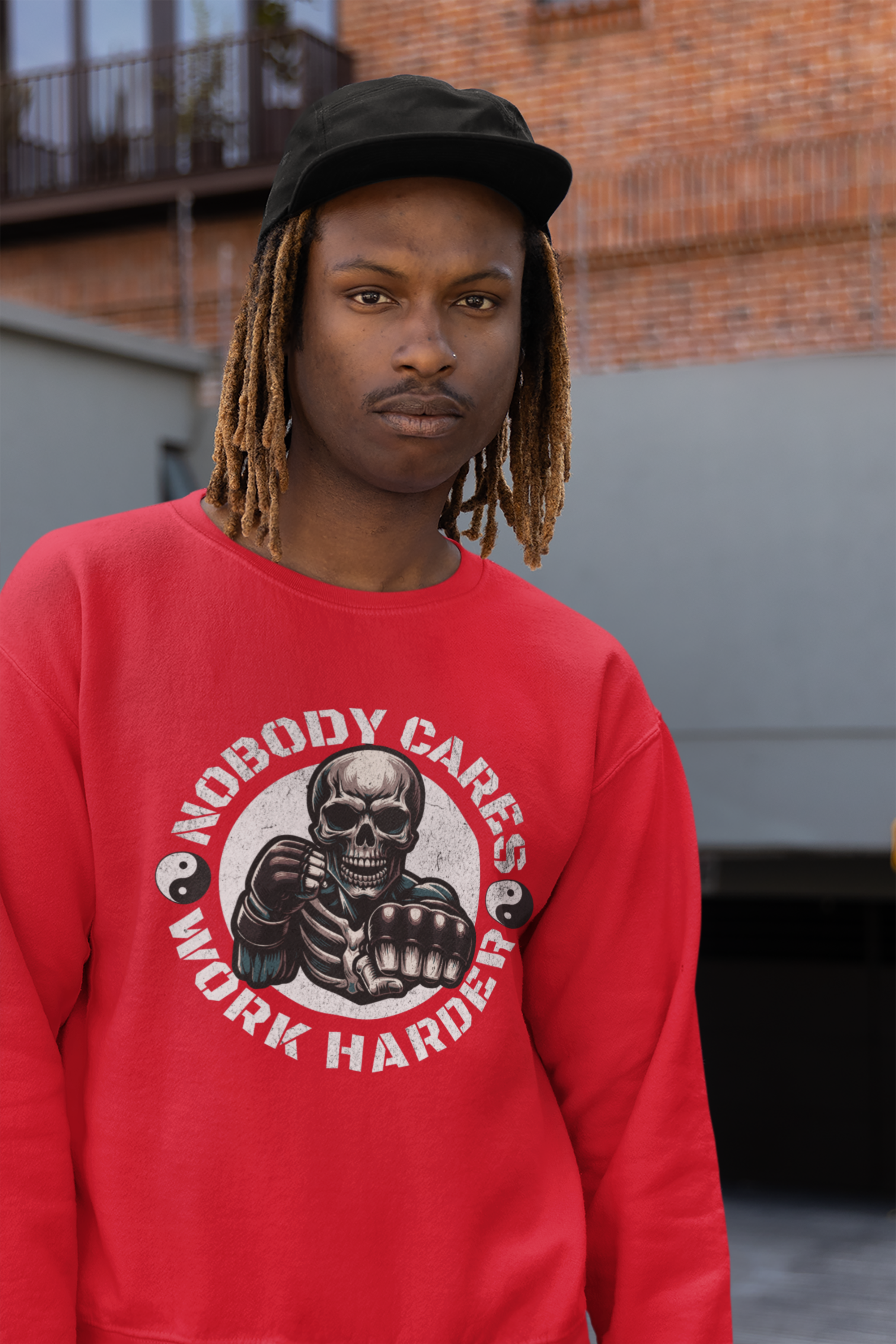 Nobody Cares Work Harder Sweatshirt — Skull Fist Motivational Crewneck