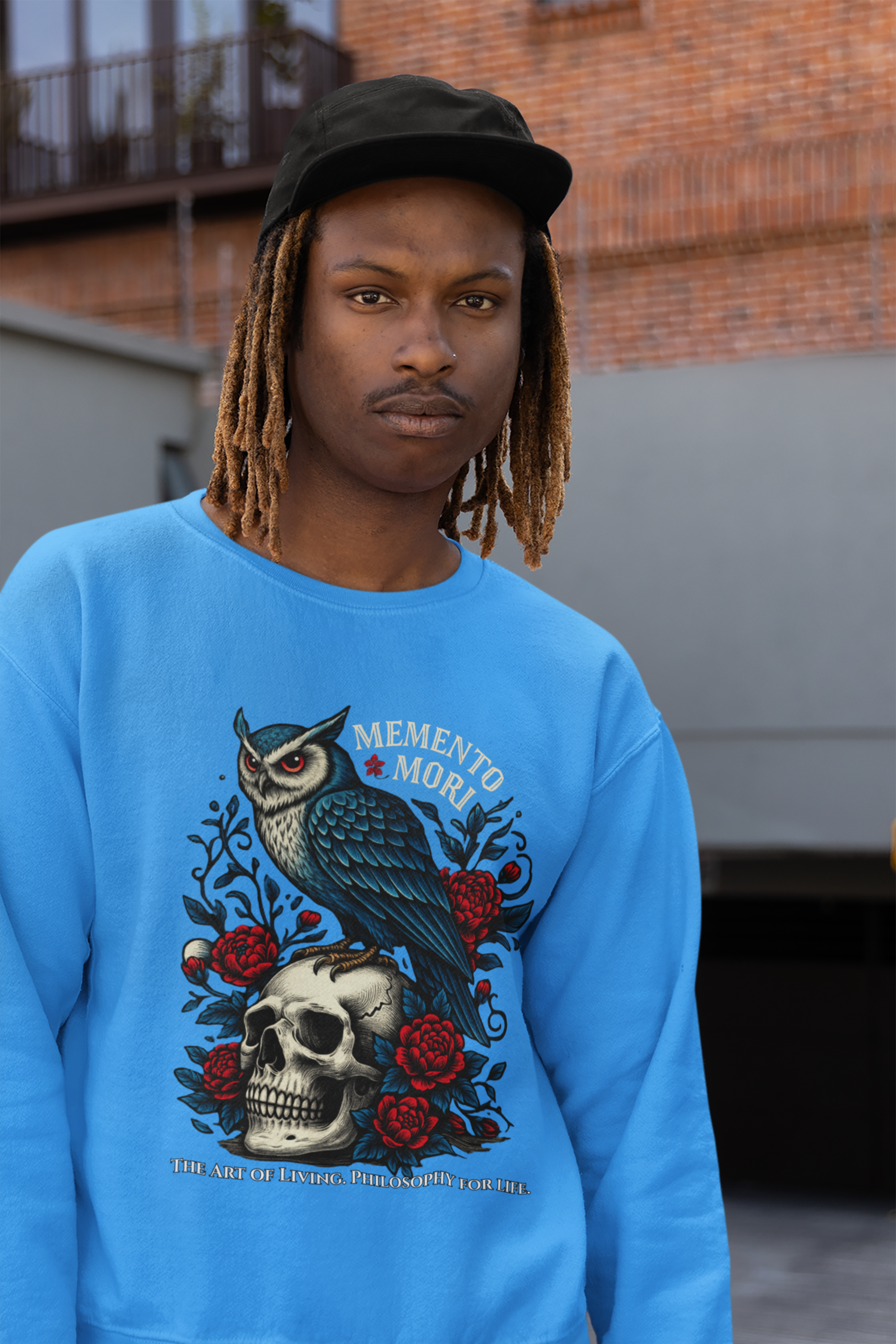 Memento Mori Sweatshirt – Gothic Owl and Skull Sweater, Dark Academia Aesthetic, Philosophy Clothing, Vintage Tattoo Art Pullover, Gothic Gift