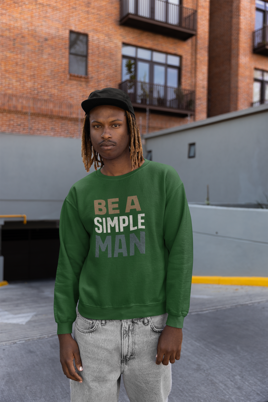 Be A Simple Man Crewneck Sweatshirt — Minimalist Men's Graphic Pullover
