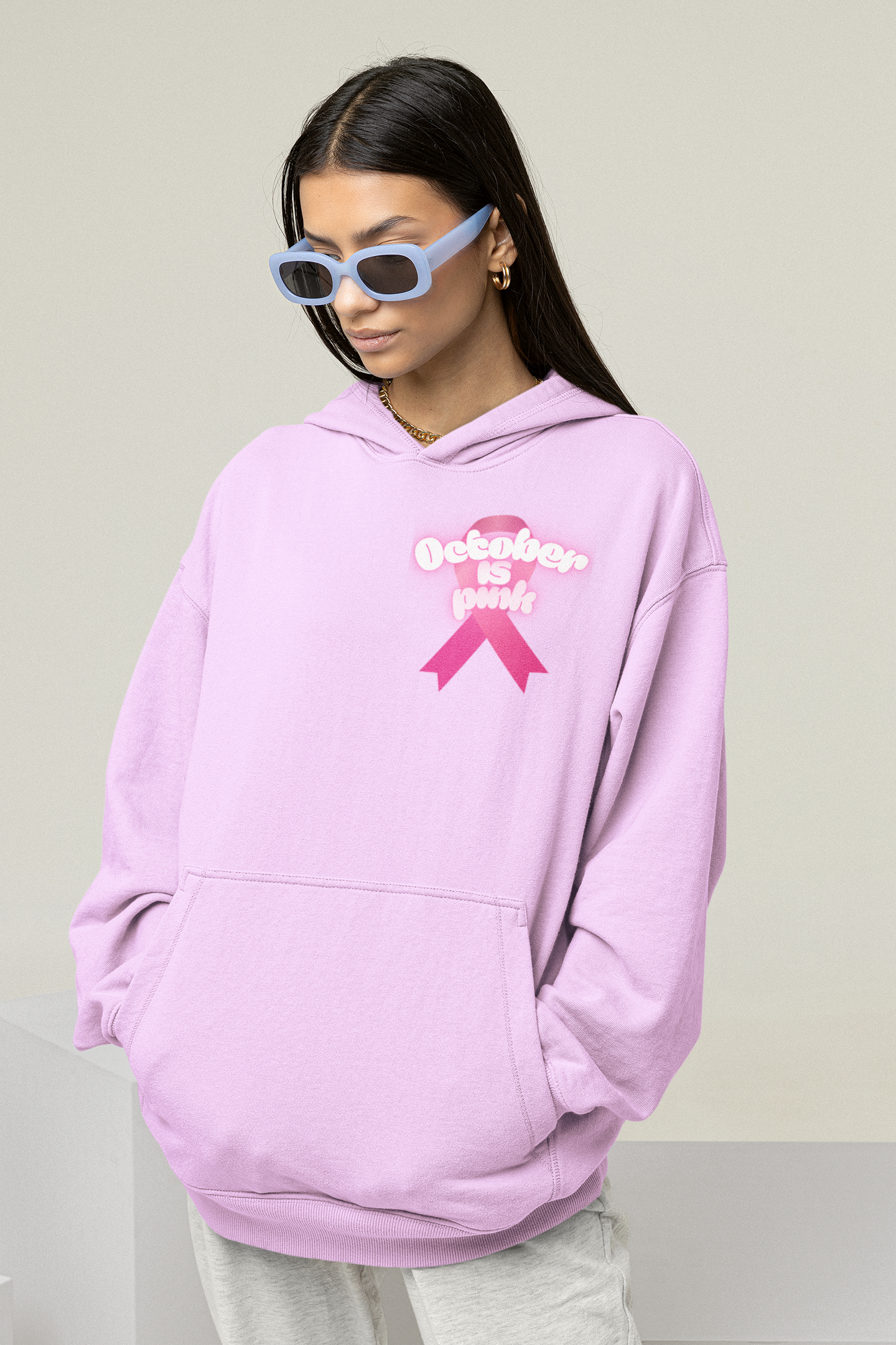 Girlie College Hoodie - October is Breast Cancer Awareness Month, Casual Sweatshirt, Fall Fashion, Comfort Wear, Gift for Her, [...]