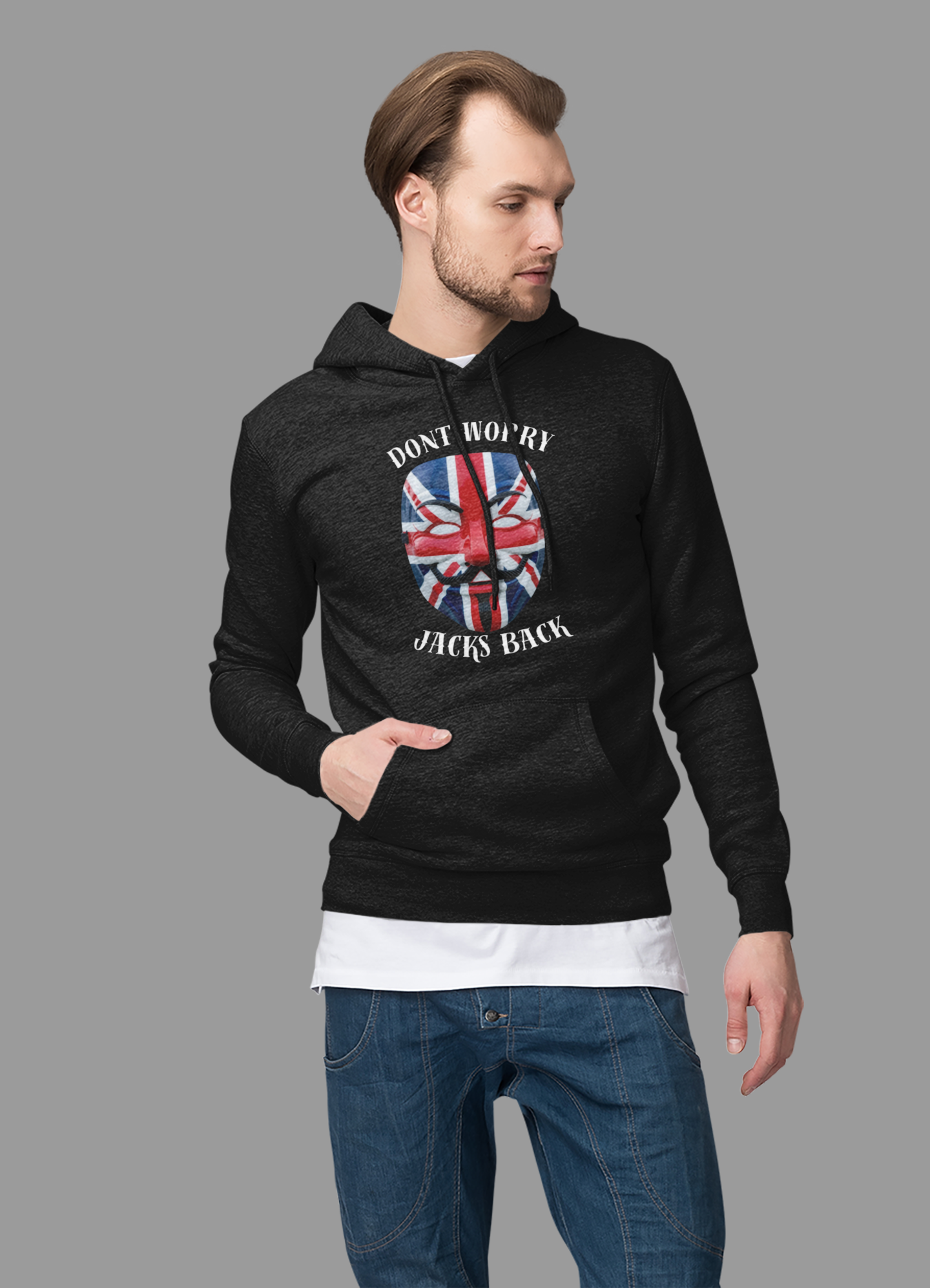 Stylish Unisex College Hoodie - Don't Worry, Jack's Back Design, Cozy Sweatshirt, Perfect Gift for Students, Casual Wear, College [...]