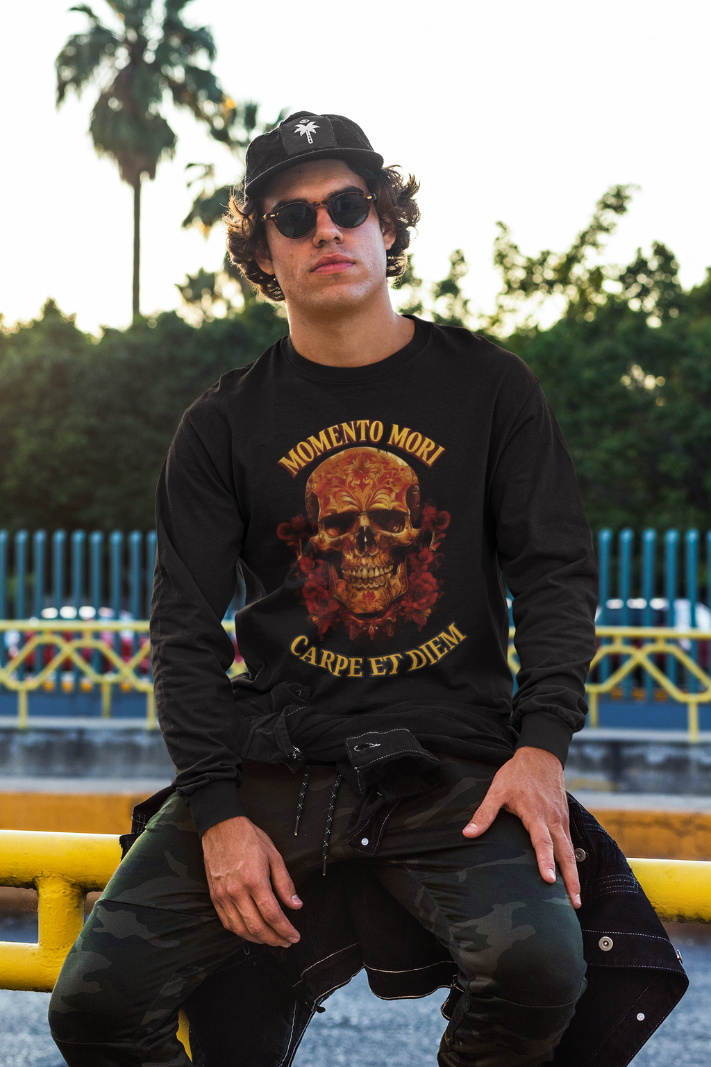 Skull Graphic Long Sleeve Tee, Momento Mori Quote Shirt, Gothic Fashion Top, Unisex Casual Wear, Halloween Apparel, Edgy Gift