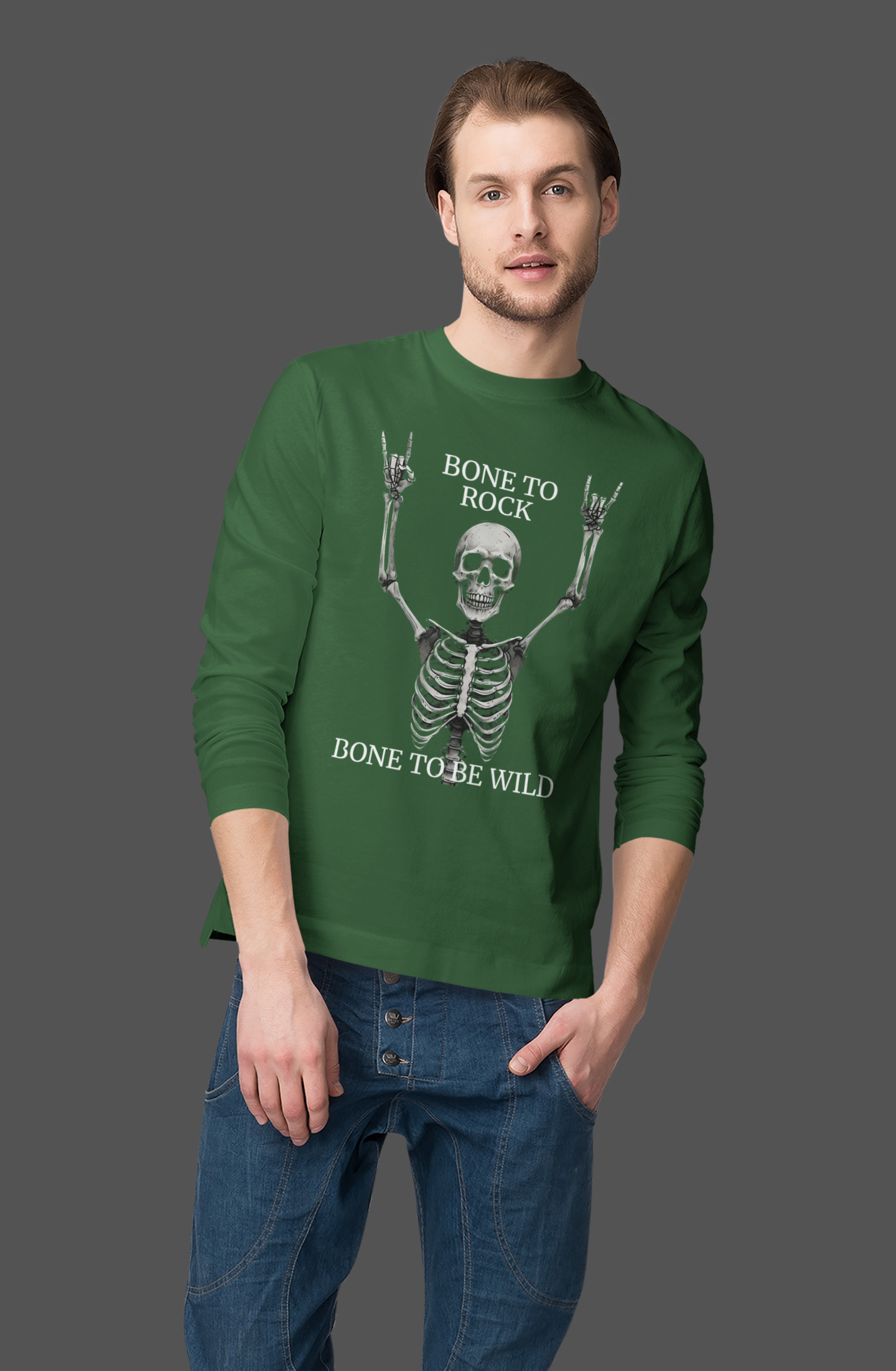 Bone to Rock Skeleton Long Sleeve Tee, Perfect for Halloween Parties, Rock Music Fans, Unisex Casual Wear, Gift for Music Lovers, [...]