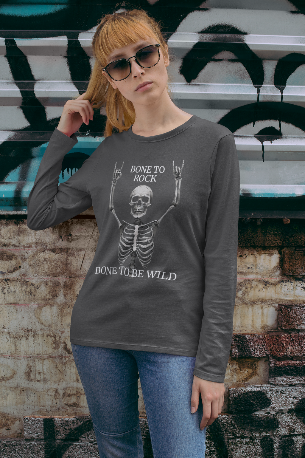 Bone to Rock Skeleton Long Sleeve Tee, Perfect for Halloween Parties, Rock Music Fans, Unisex Casual Wear, Gift for Music Lovers, [...]
