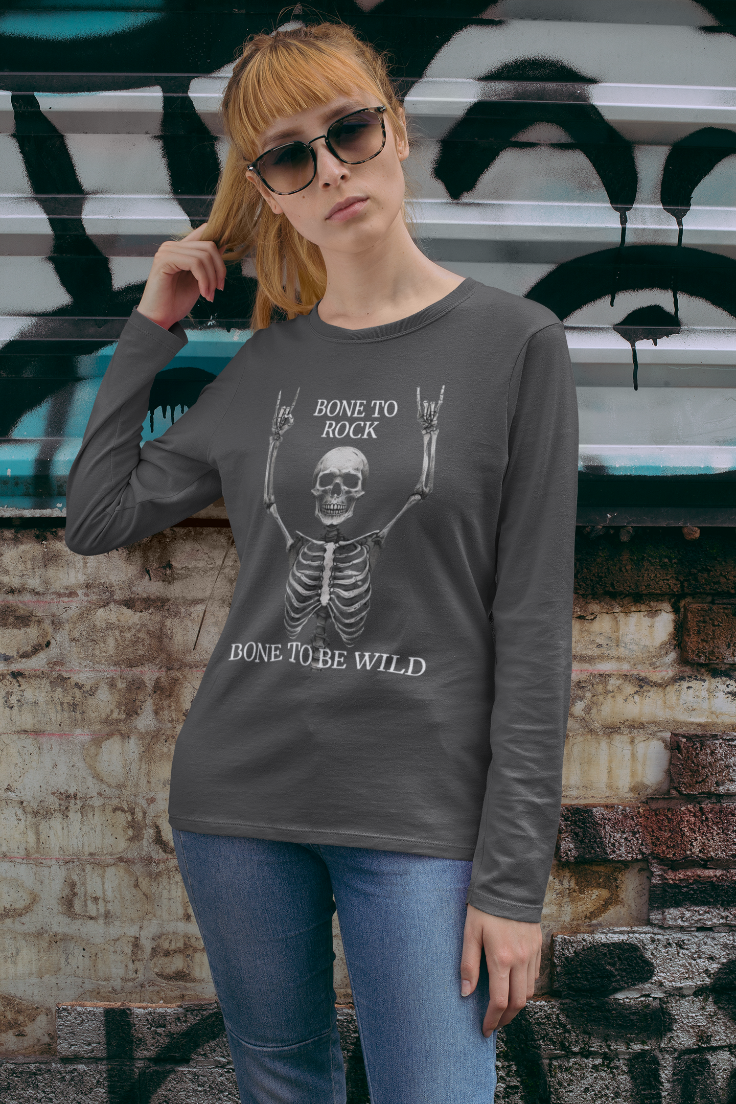Bone to Rock Skeleton Long Sleeve Tee, Perfect for Halloween Parties, Rock Music Fans, Unisex Casual Wear, Gift for Music Lovers, [...]