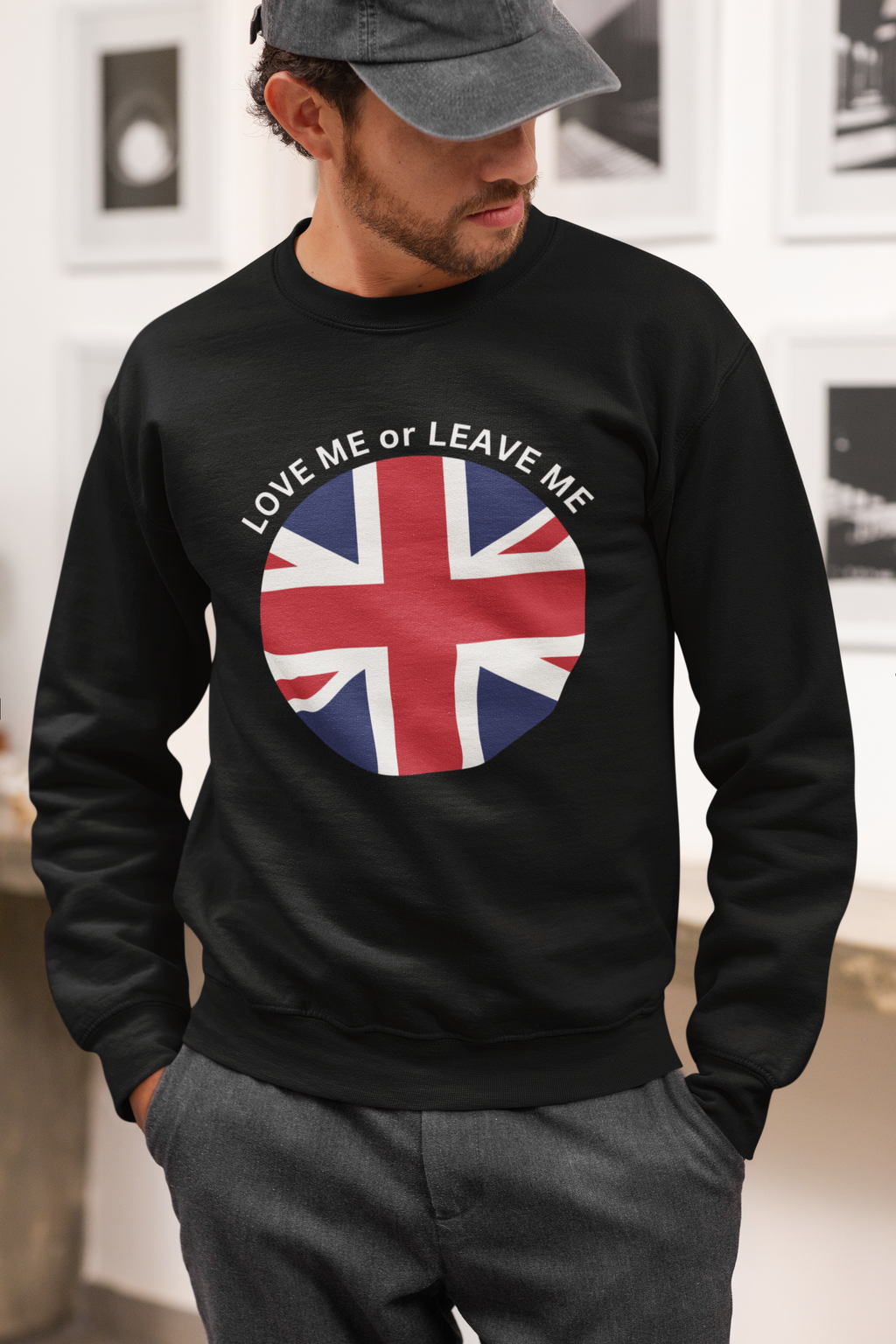 Union Jack Love me or Leave me  Unisex Sweatshirt | Perfect for Casual Wear, Travel, Gift for Brits, English Theme, Cozy Look