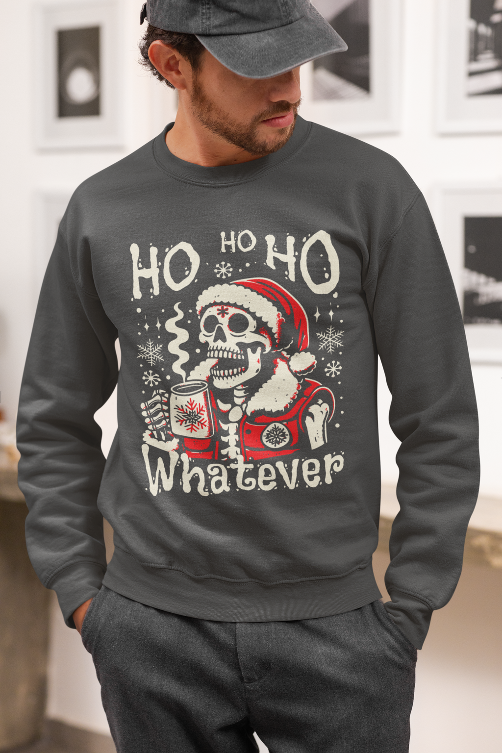 Christmas Skeleton 'Ho Ho Ho Whatever' Crewneck Sweatshirt