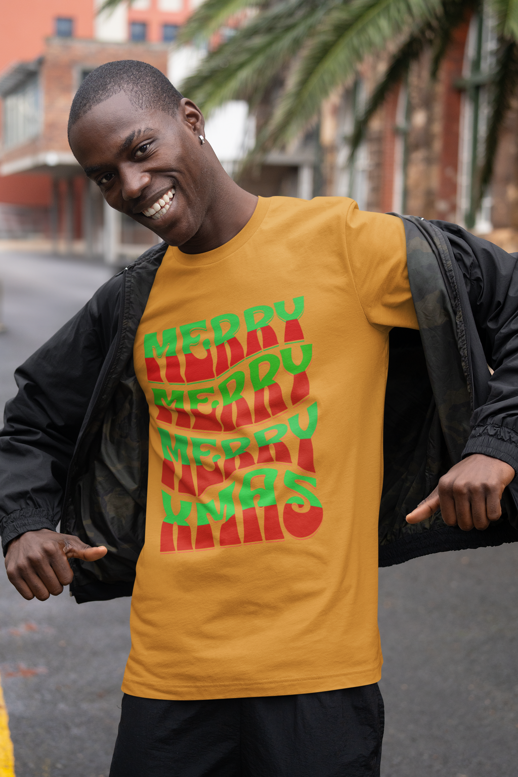 Merry Merry Merry Xmas T-Shirt — Retro Wavy Christmas Tee