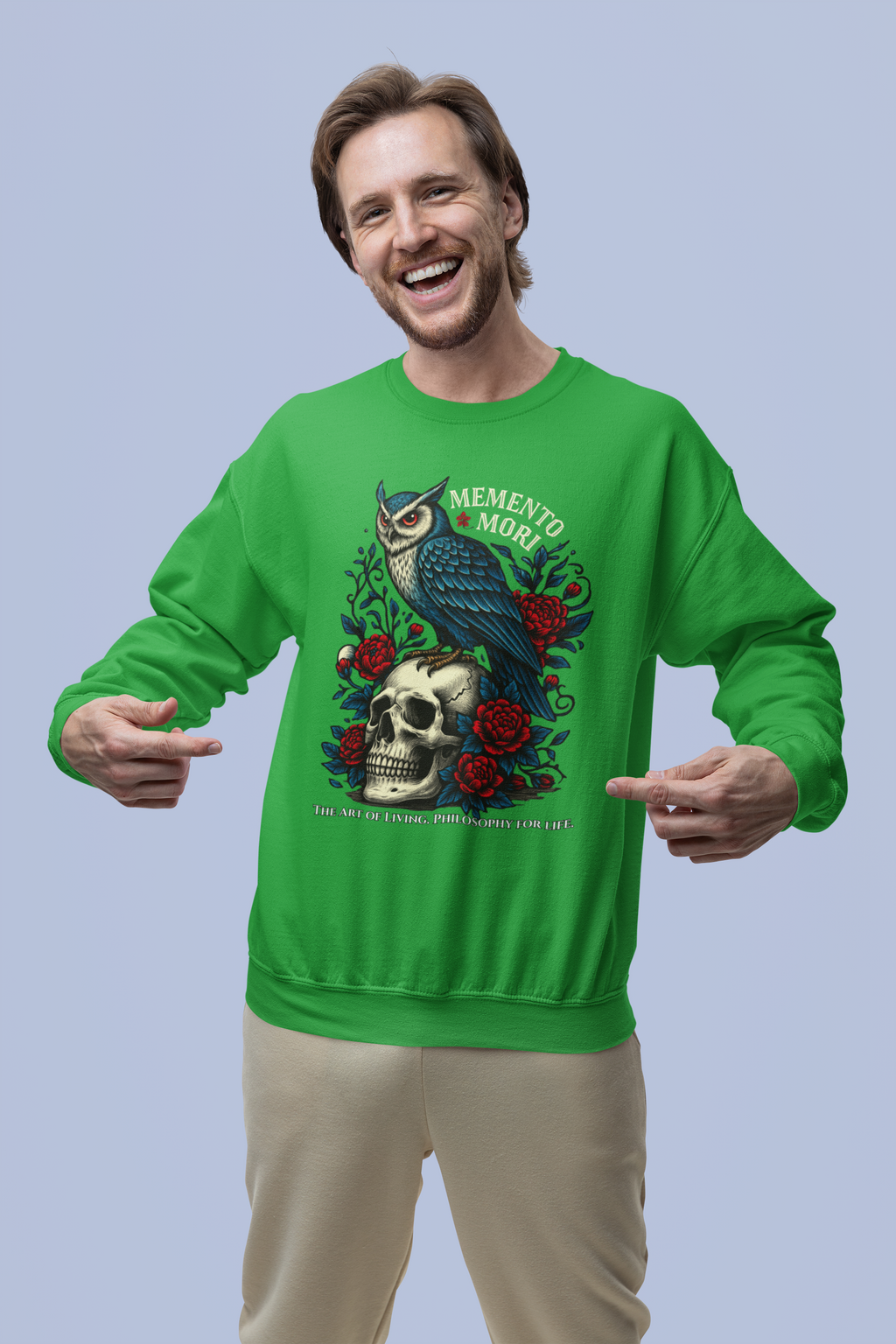 Memento Mori Sweatshirt – Gothic Owl and Skull Sweater, Dark Academia Aesthetic, Philosophy Clothing, Vintage Tattoo Art Pullover, Gothic Gift