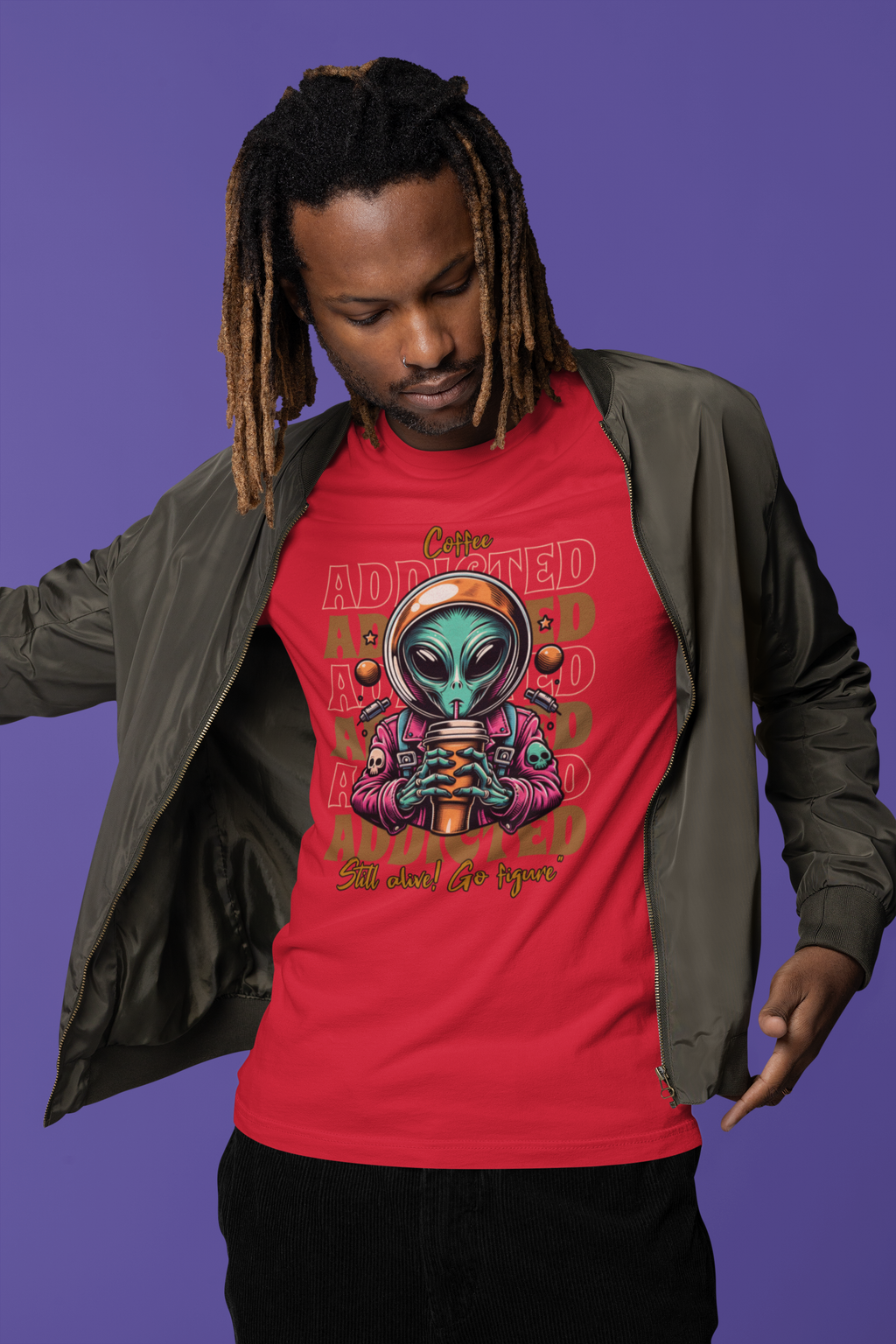 Alien Coffee Addicted T-Shirt — Funny Space Alien Coffee Tee