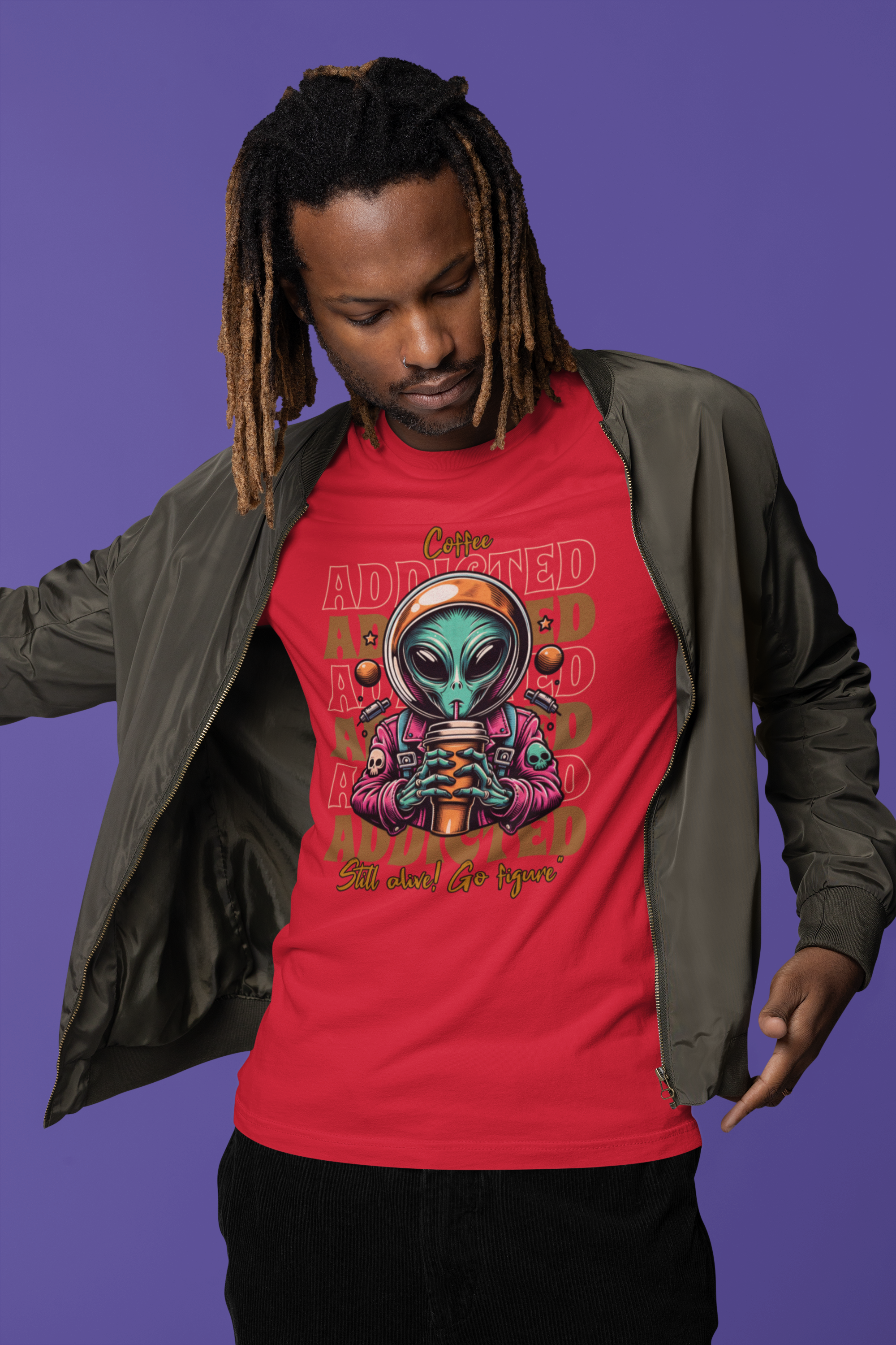 Alien Coffee Addicted T-Shirt — Funny Space Alien Coffee Tee