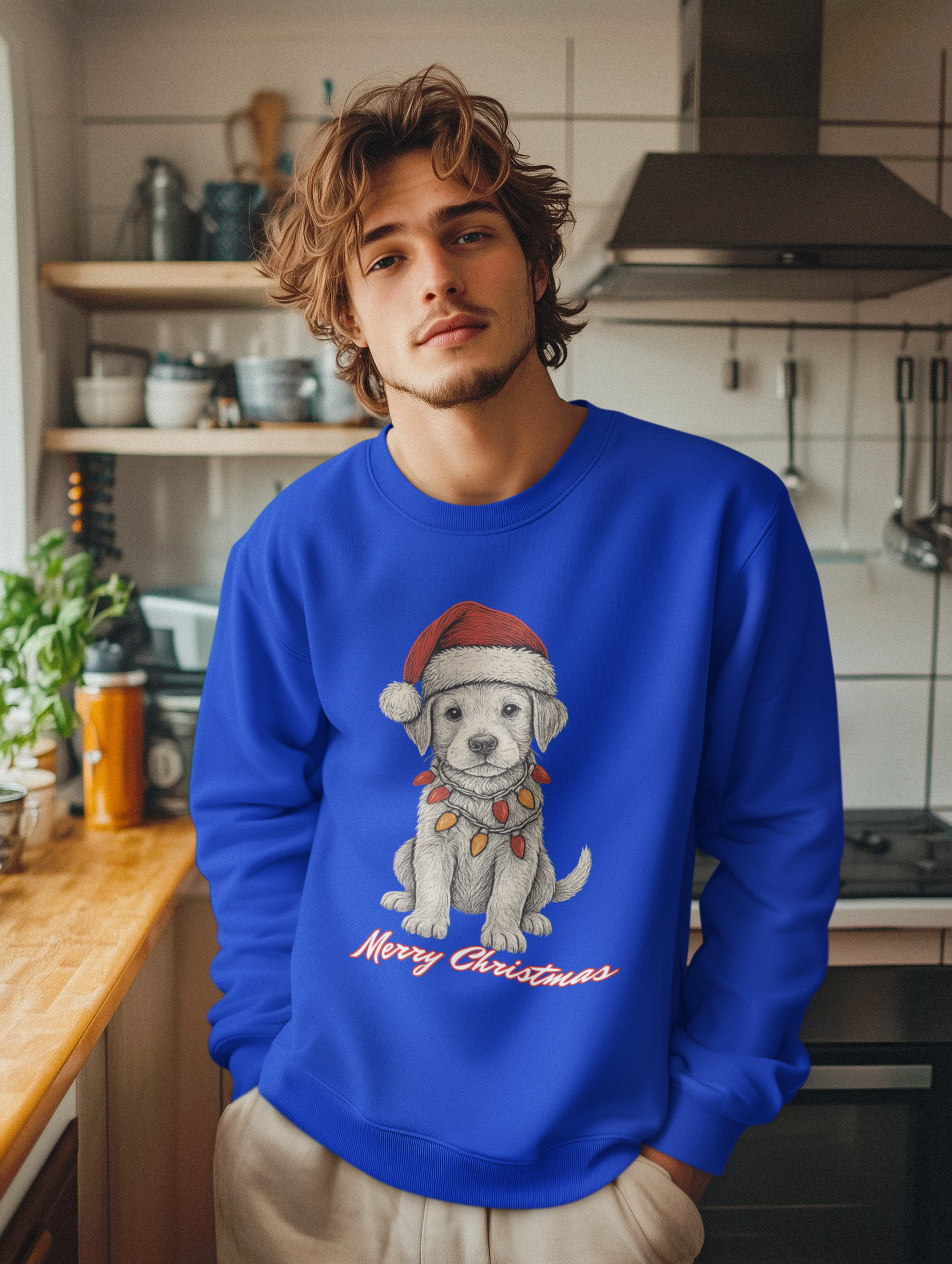 Christmas Puppy Sweatshirt – 'Merry Christmas' Labrador in Santa Hat Crewneck