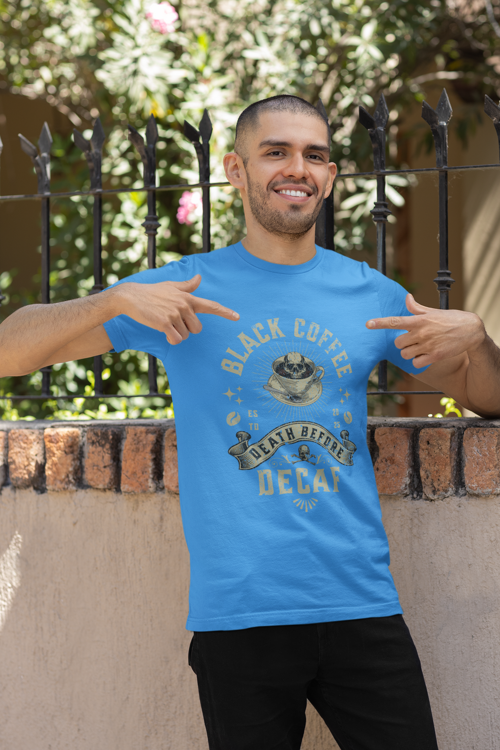 Coffee T-Shirt — "Black Coffee or Death Before Decaf" Retro Graphic Tee