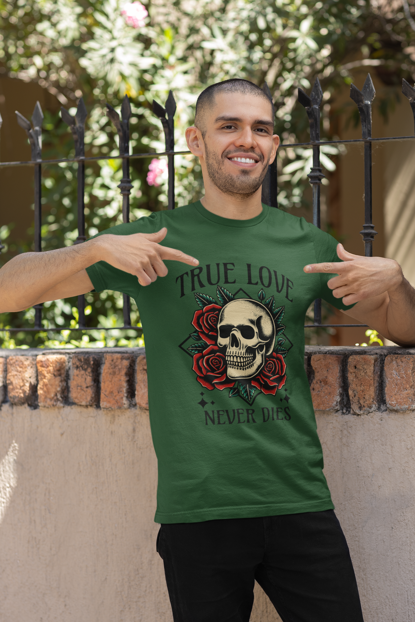 True Love Never Dies Skull Tee — Gothic Rose Graphic T-Shirt
