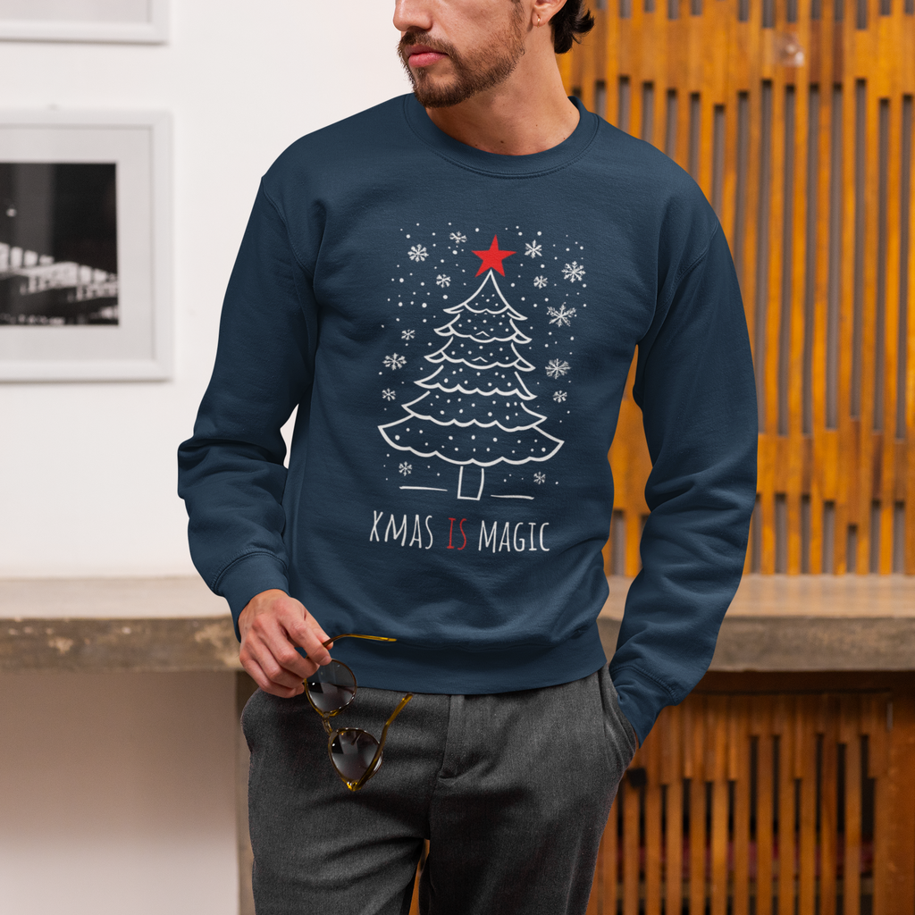 Christmas Tree Crewneck Sweatshirt — "Xmas Is Magic" Holiday Pullover
